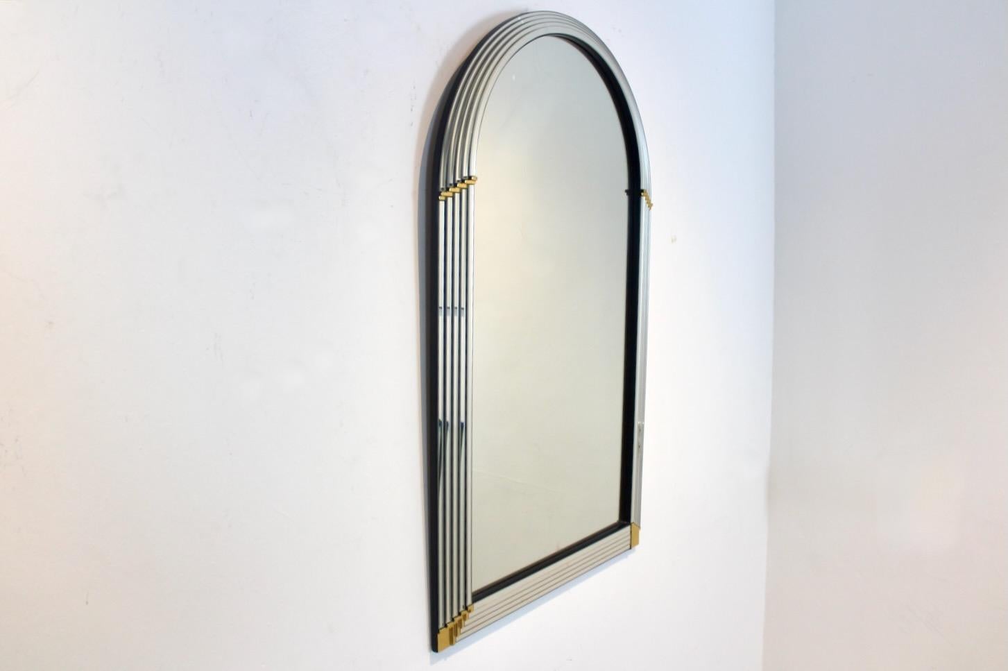 Elegant Arch Layered Mirror with Brass Accents by Deknudt Belgium For Sale 1