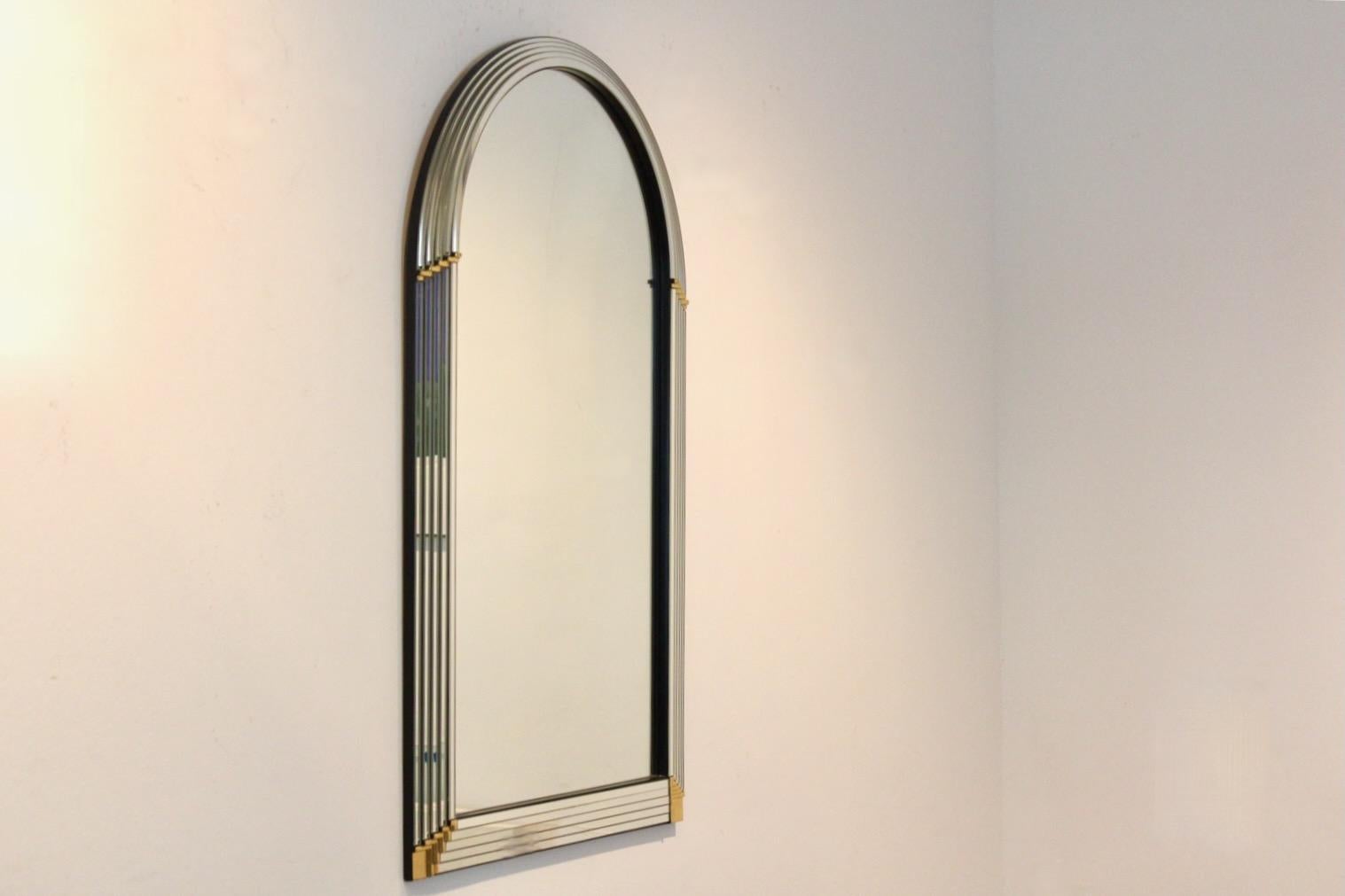 Elegant Arch Layered Mirror with Brass Accents by Deknudt Belgium For Sale 3