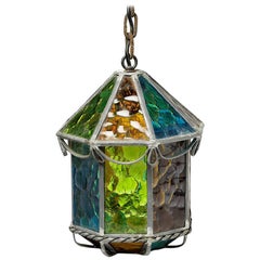 Elegant Architectural Glass Lantern, circa 1960, French Design