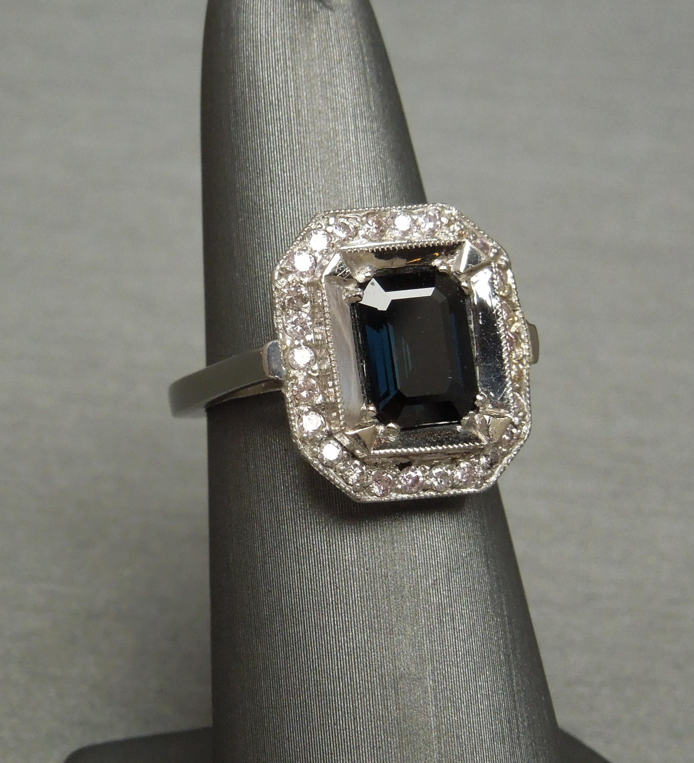 Emerald Cut Elegant Art Deco 2.85 Carat Sapphire and Pink Diamond Ring For Sale