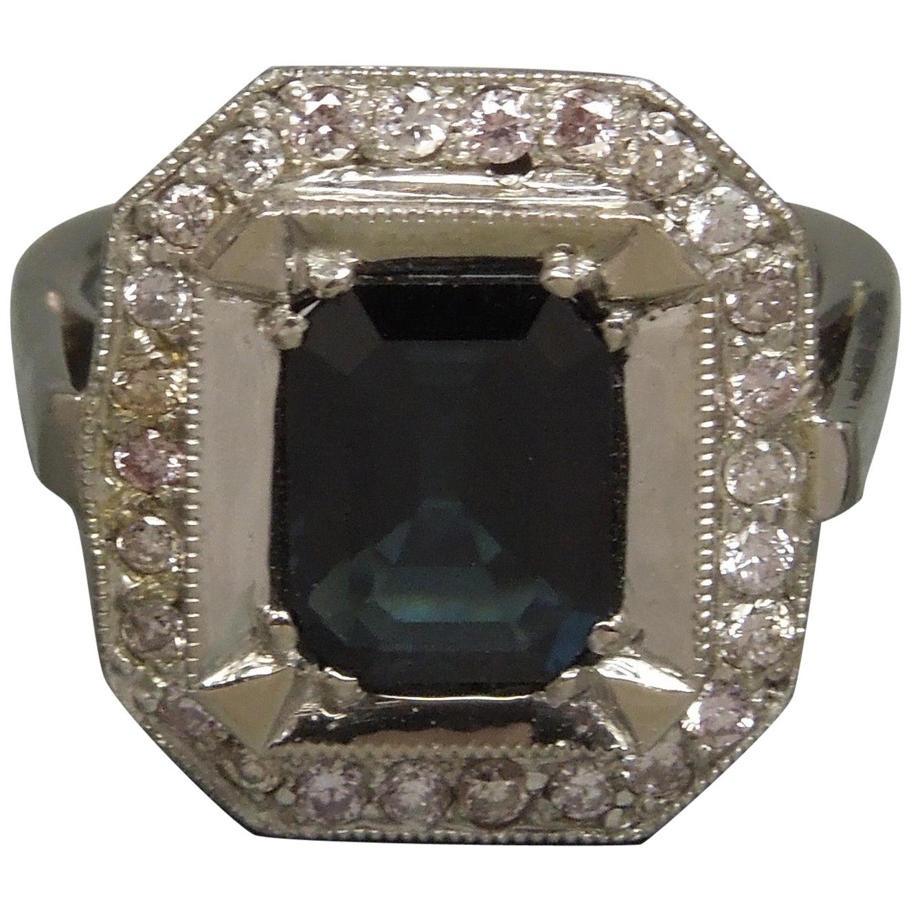 Elegant Art Deco 2.85 Carat Sapphire and Pink Diamond Ring For Sale