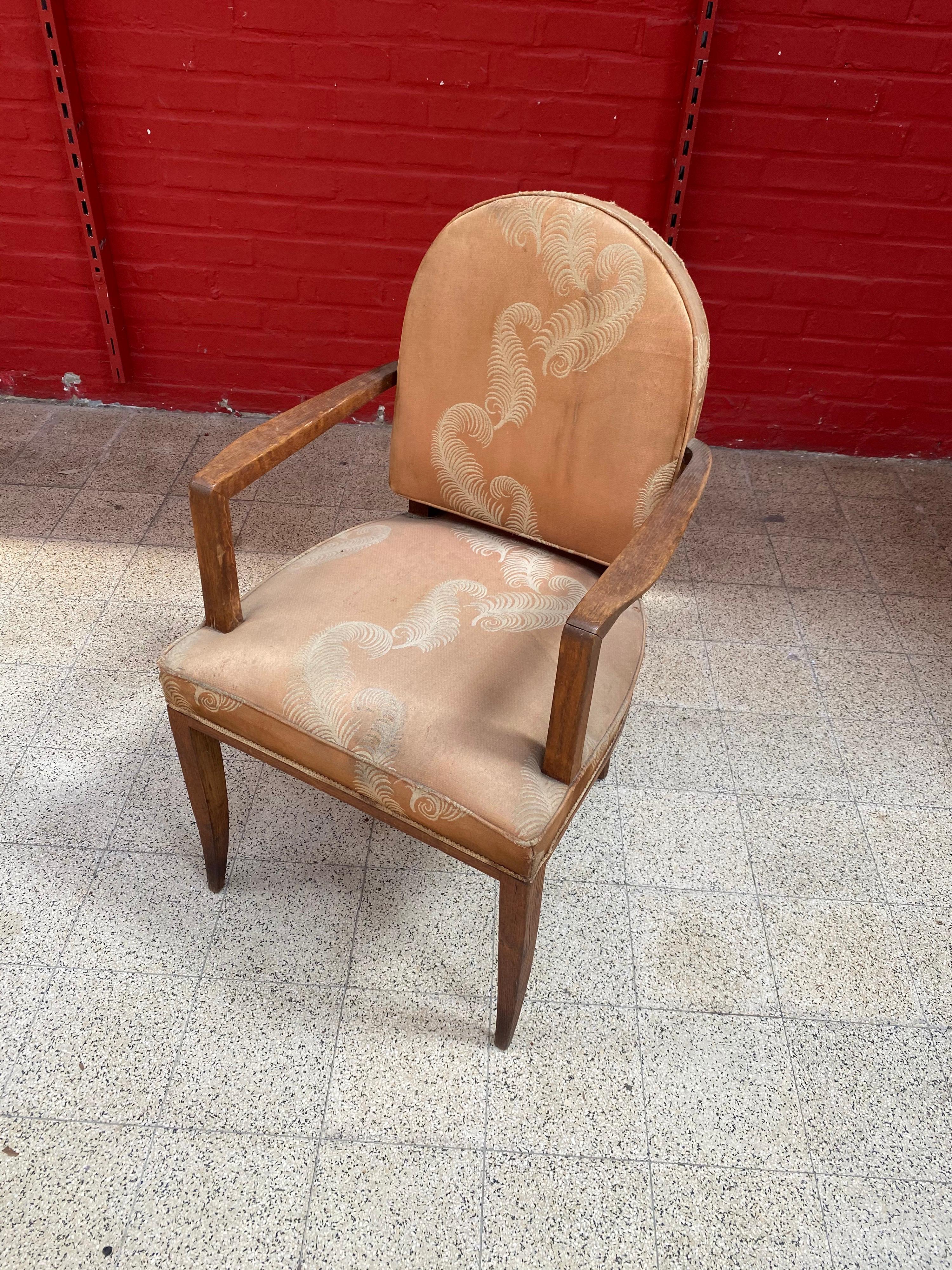 French Elegant Art Deco Armchair in Oak, circa 1930  For Sale