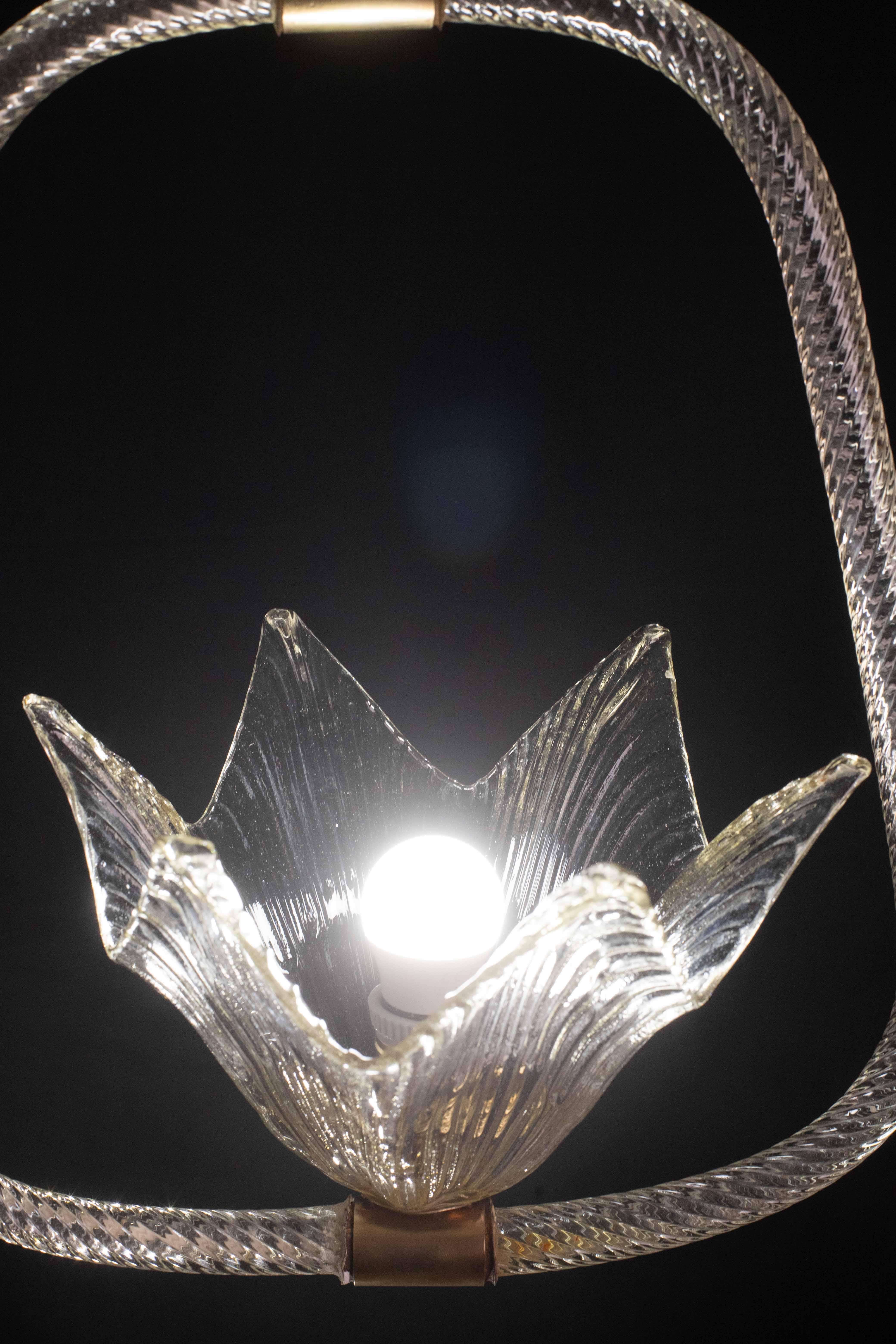 Mid-20th Century Elegant Art Decò Barovier and Toso Chandelier, 1940s For Sale