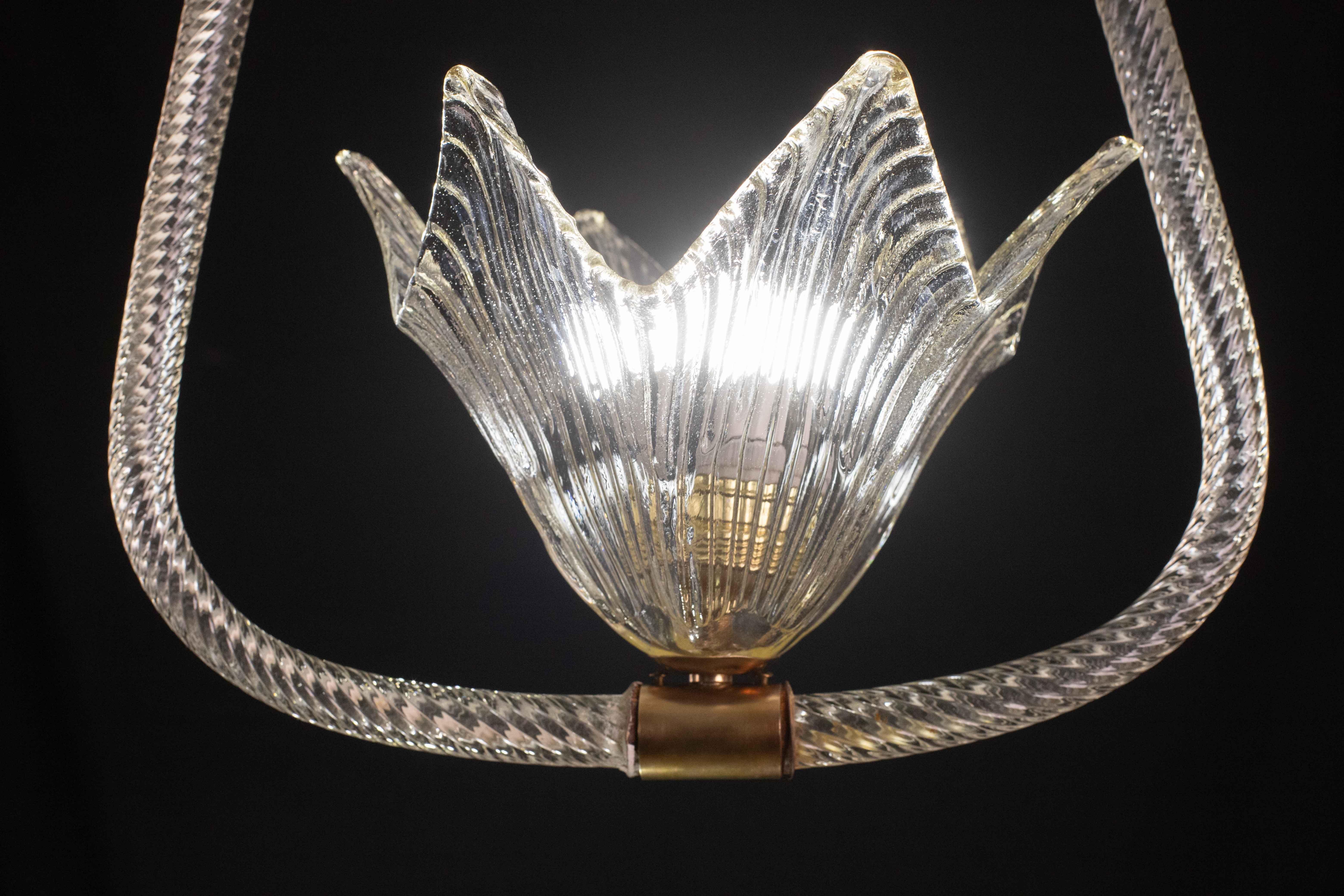 Murano Glass Elegant Art Decò Barovier and Toso Chandelier, 1940s For Sale