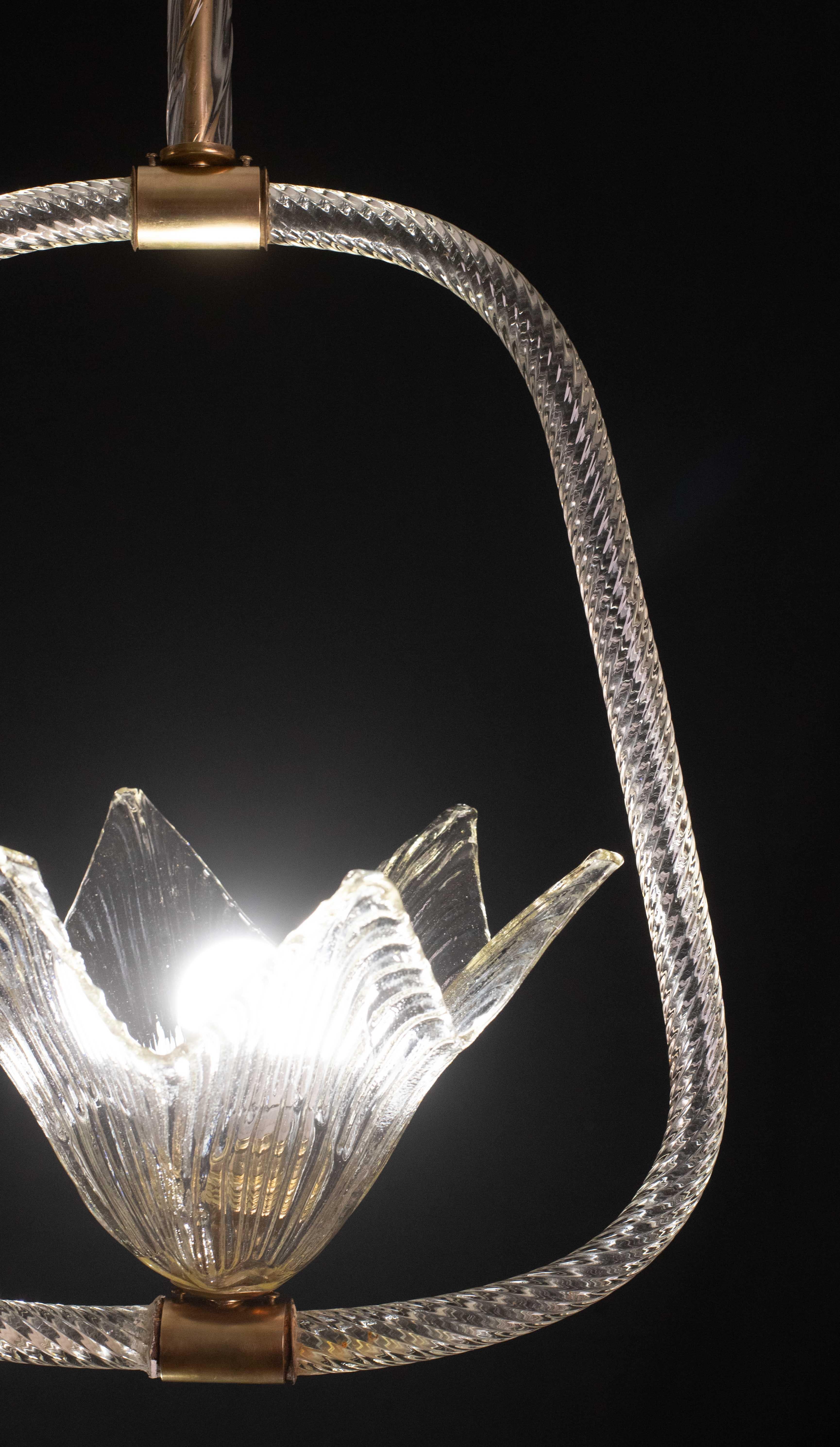 Elegant Art Decò Barovier and Toso Chandelier, 1940s For Sale 1
