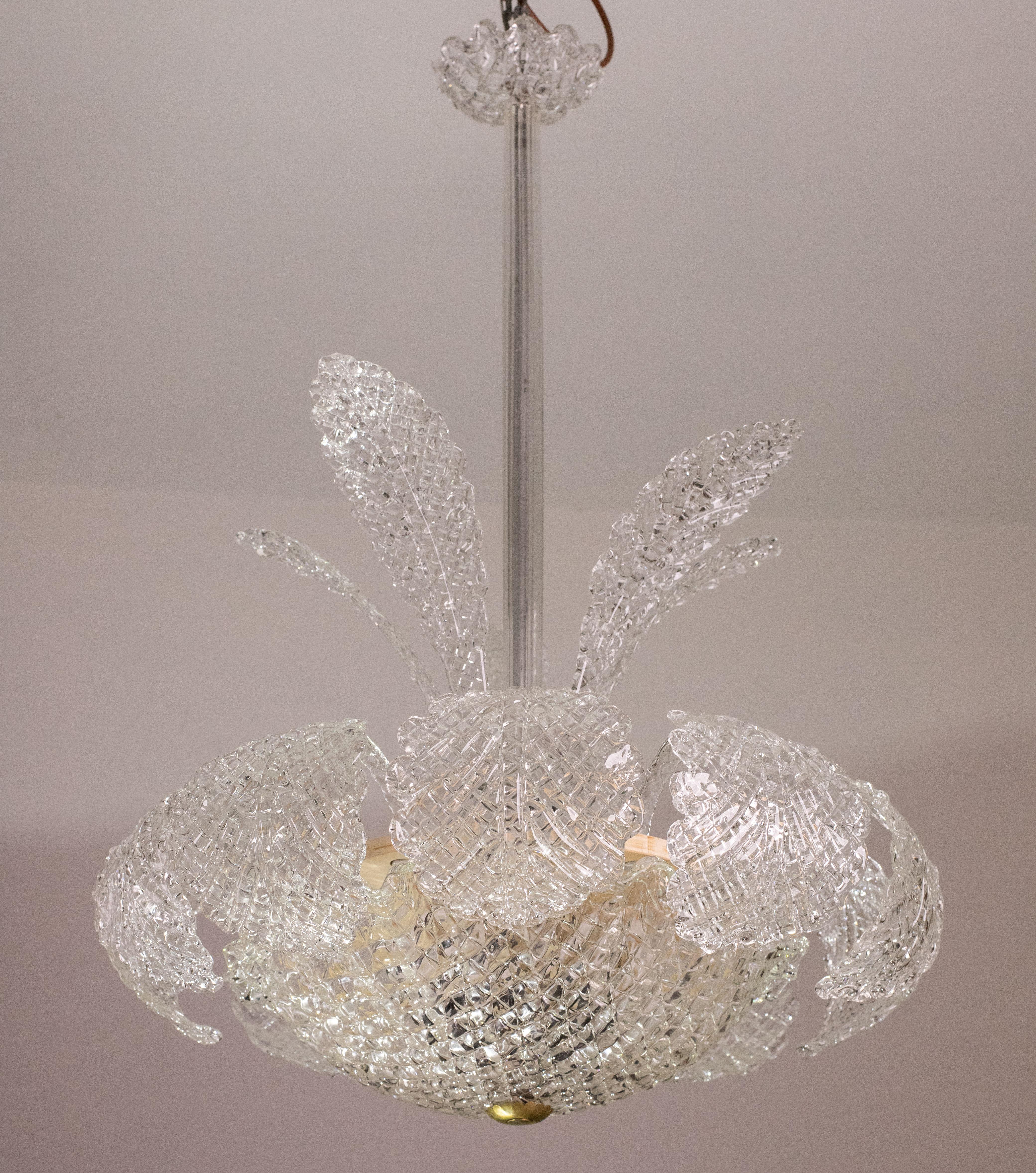 Elegant Art Decò, Barovier & Toso Chandelier, Murano Glass, 1950s In Good Condition For Sale In Roma, IT