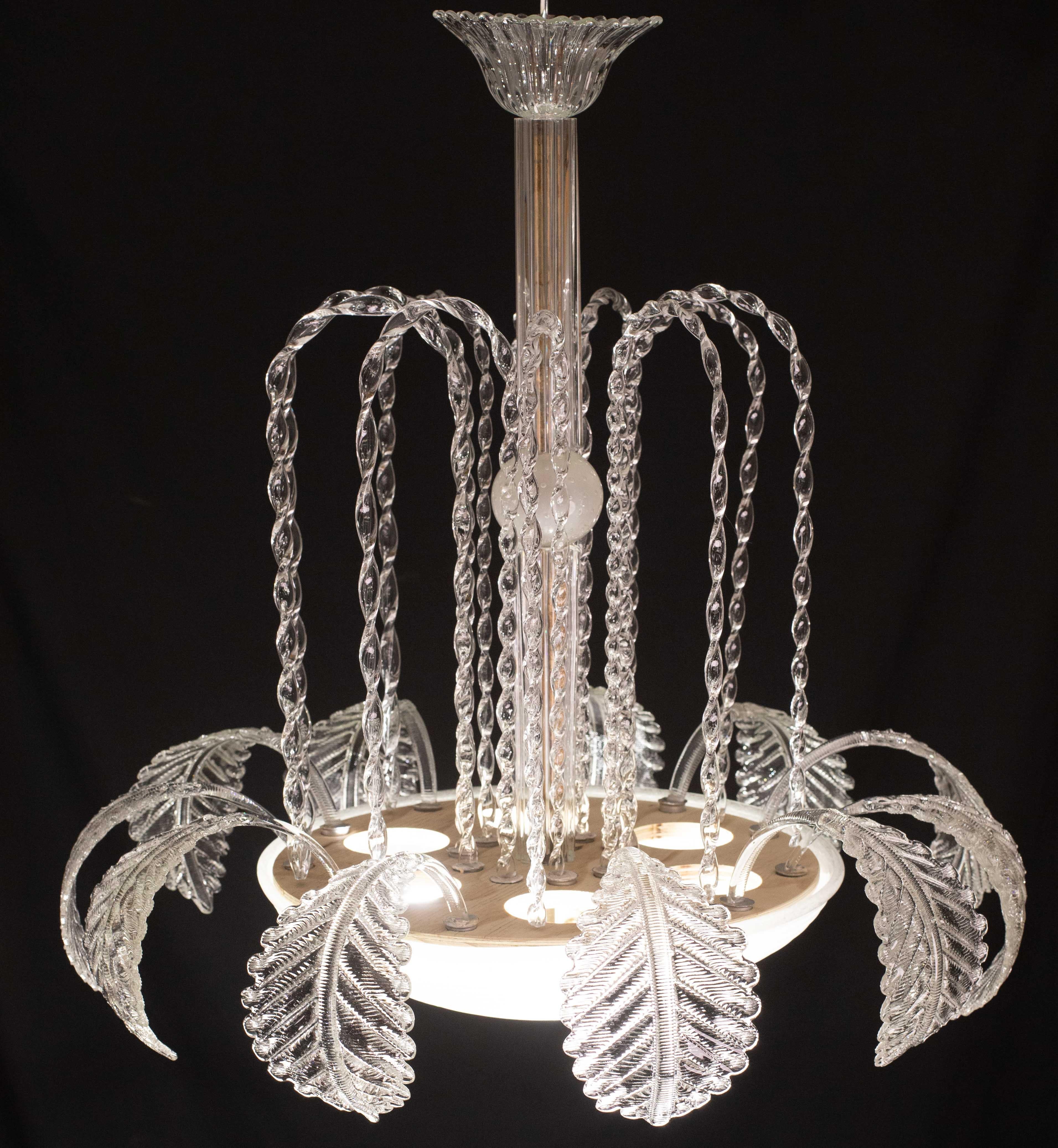 Metà XX secolo Eleganza Art Decò, lampadario Barovier&Toso, vetro di Murano, anni '50 in vendita