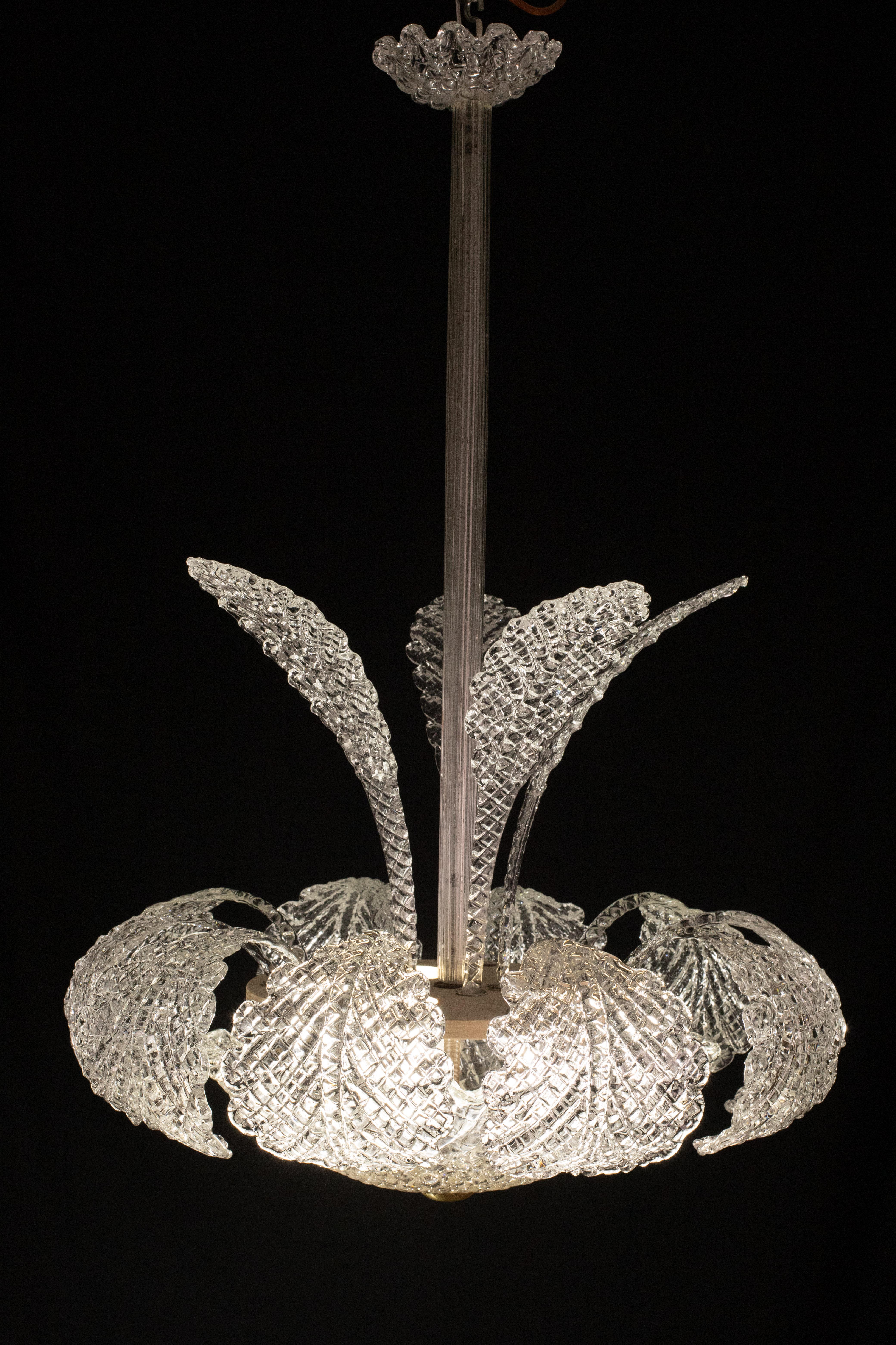Elegance Art Decò, Barovier&Toso Chandelier, Murano Glass, 1950s en vente 1