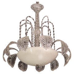 Elegant Art Decò, Barovier & Toso Chandelier, Murano Glass, 1950s