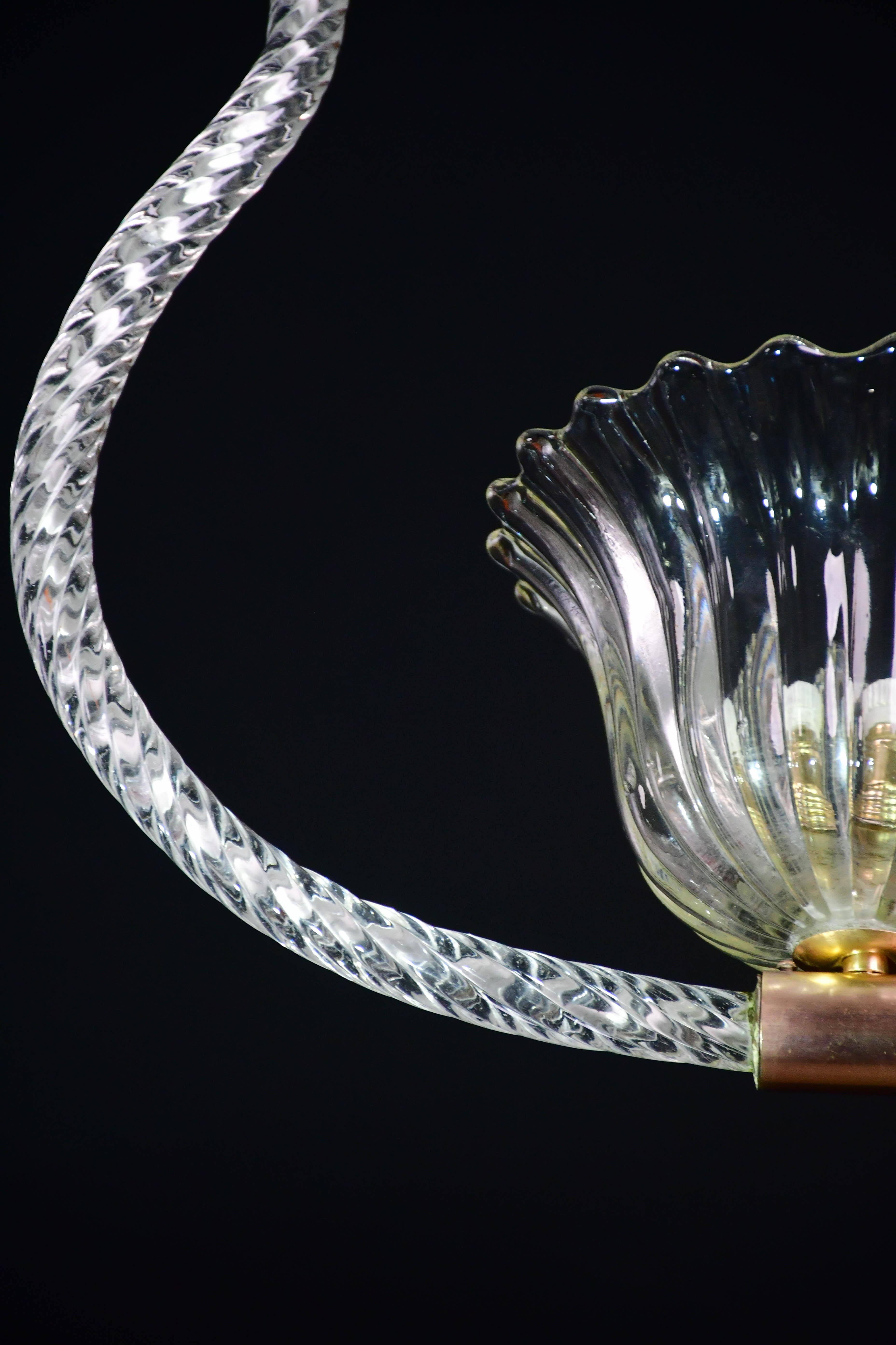 Elegant lustre à suspension Barovier&Toso en verre de Murano, années 1950 en vente 4