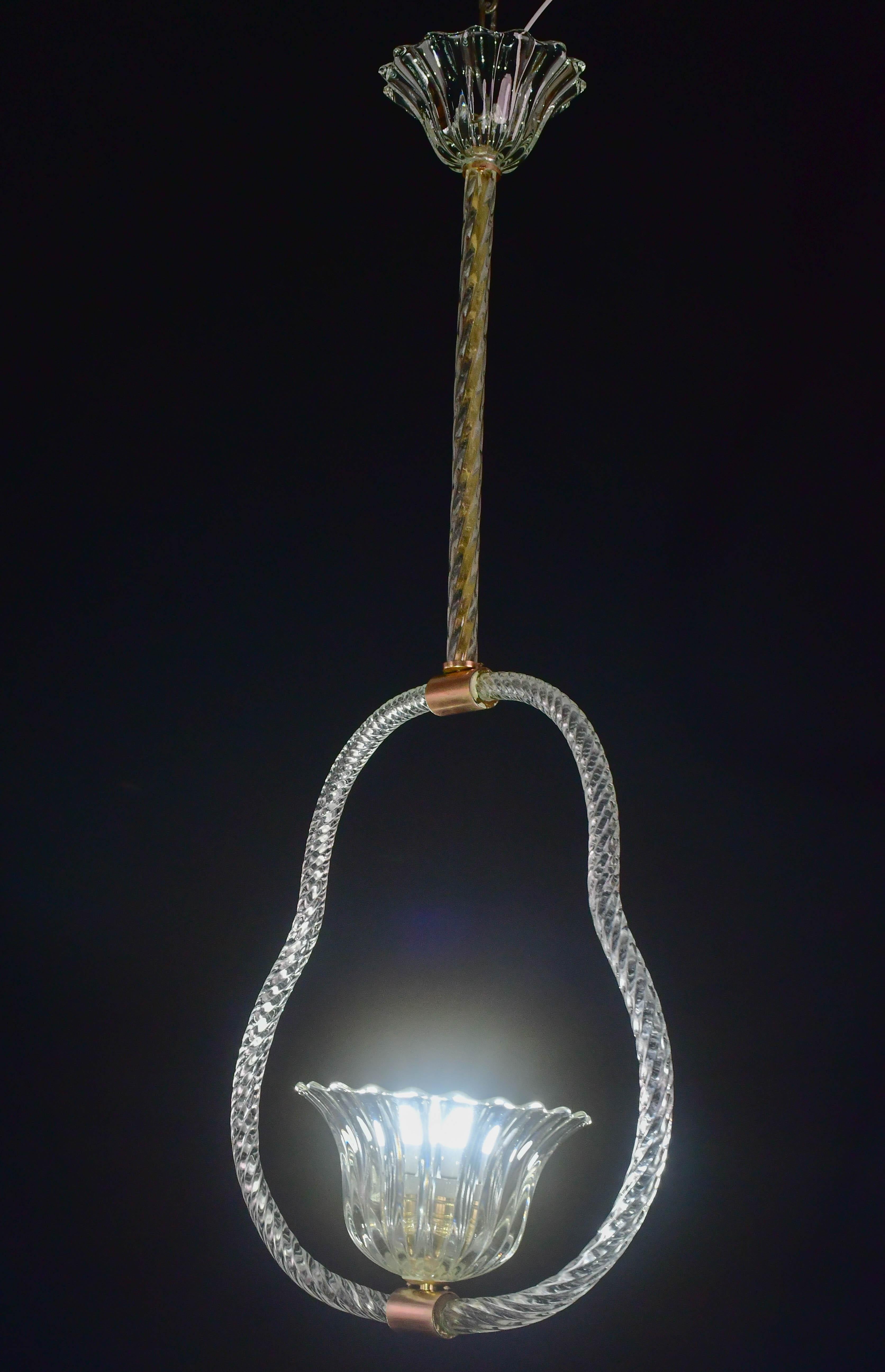 Elegant lustre à suspension Barovier&Toso en verre de Murano, années 1950 en vente 5