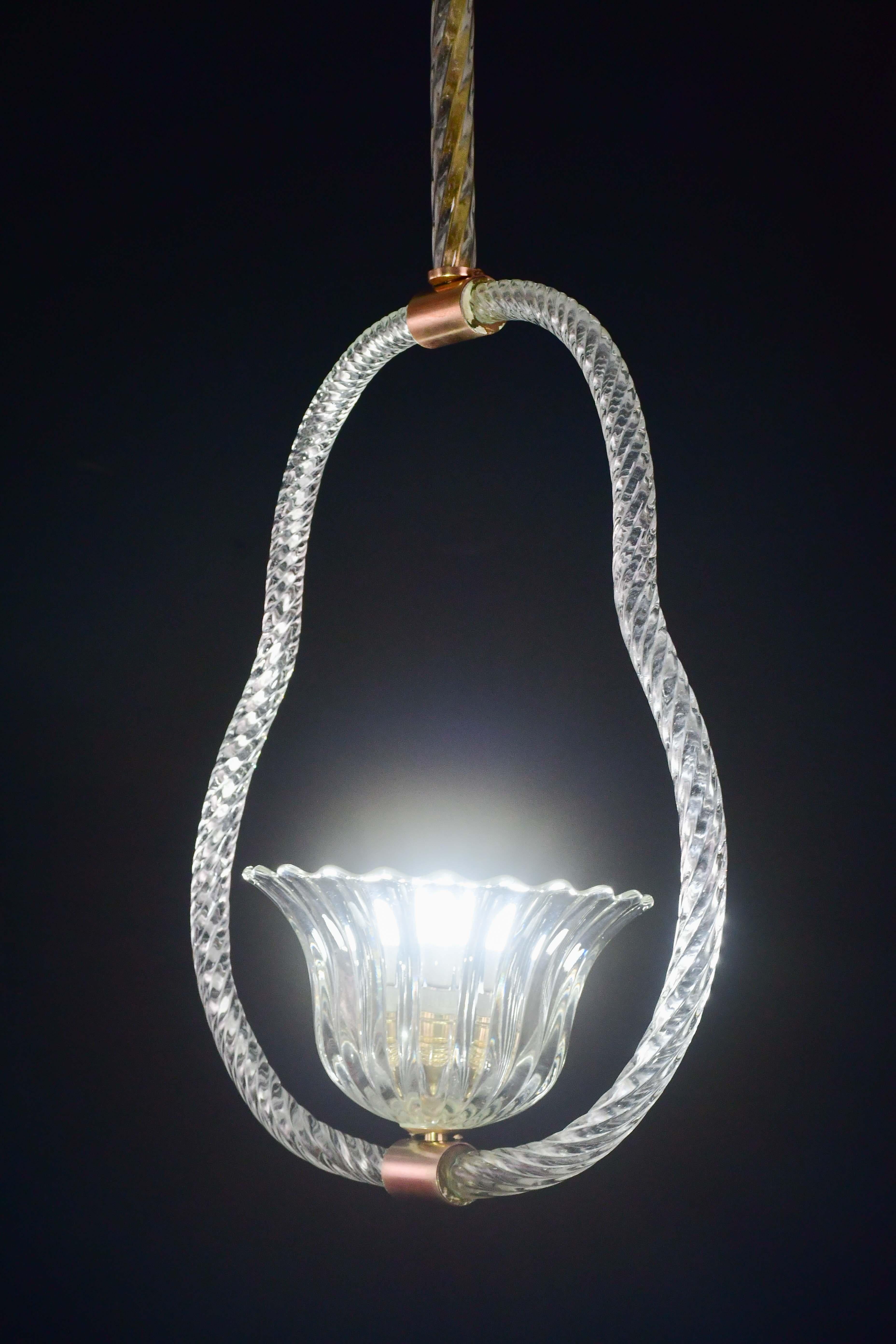 Elegant lustre à suspension Barovier&Toso en verre de Murano, années 1950 en vente 6
