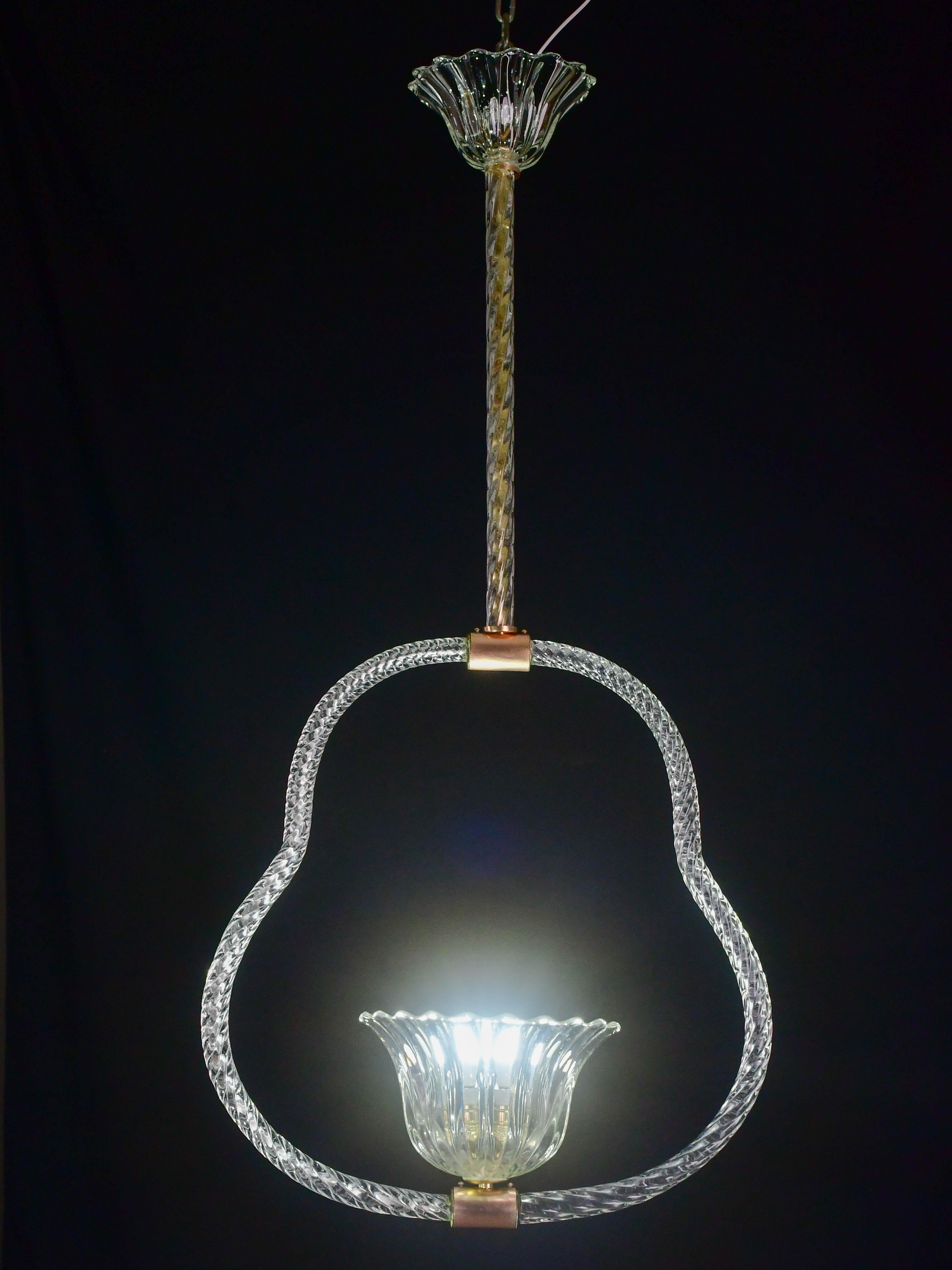 Européen Elegant lustre à suspension Barovier&Toso en verre de Murano, années 1950 en vente