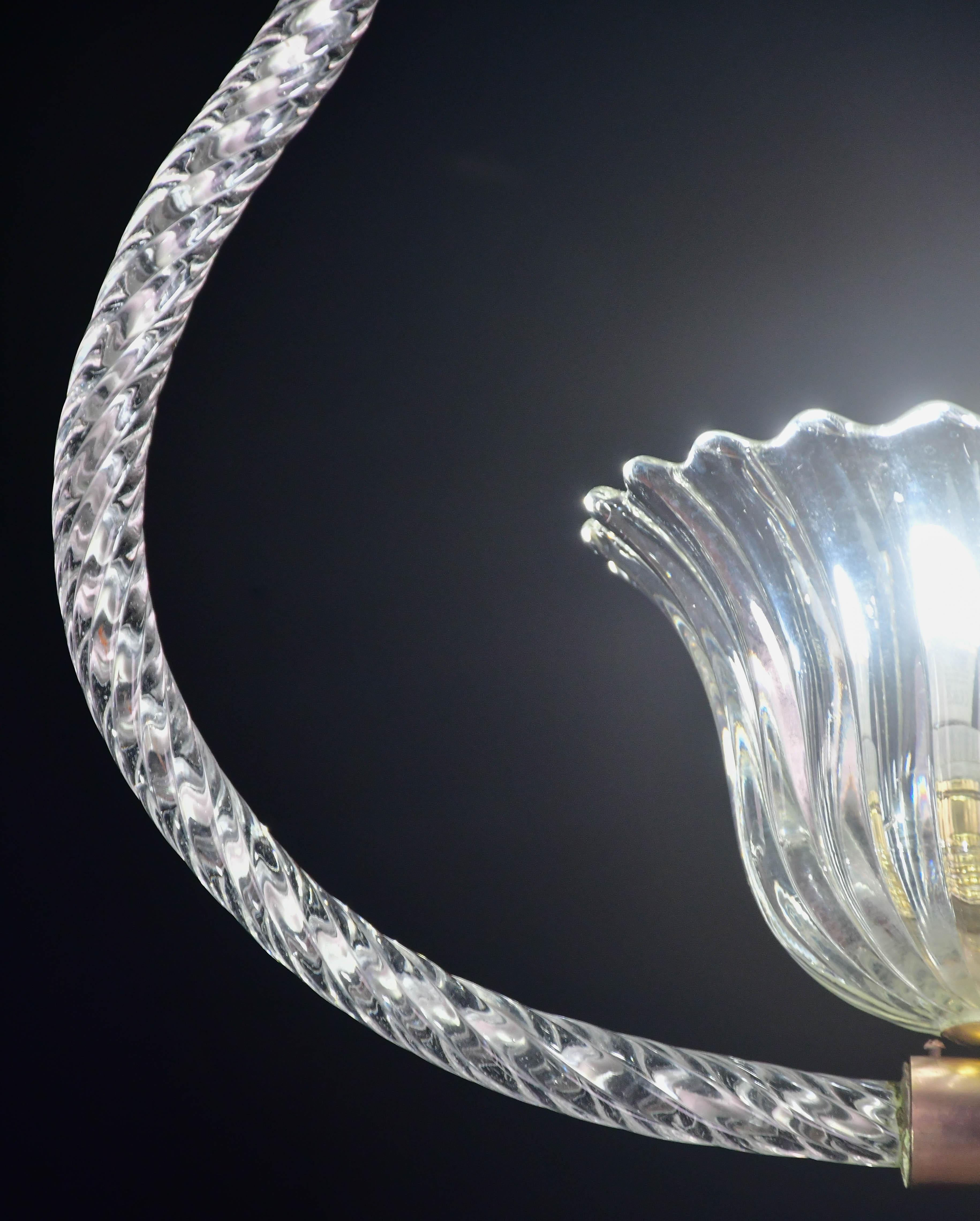 Milieu du XXe siècle Elegant lustre à suspension Barovier&Toso en verre de Murano, années 1950 en vente