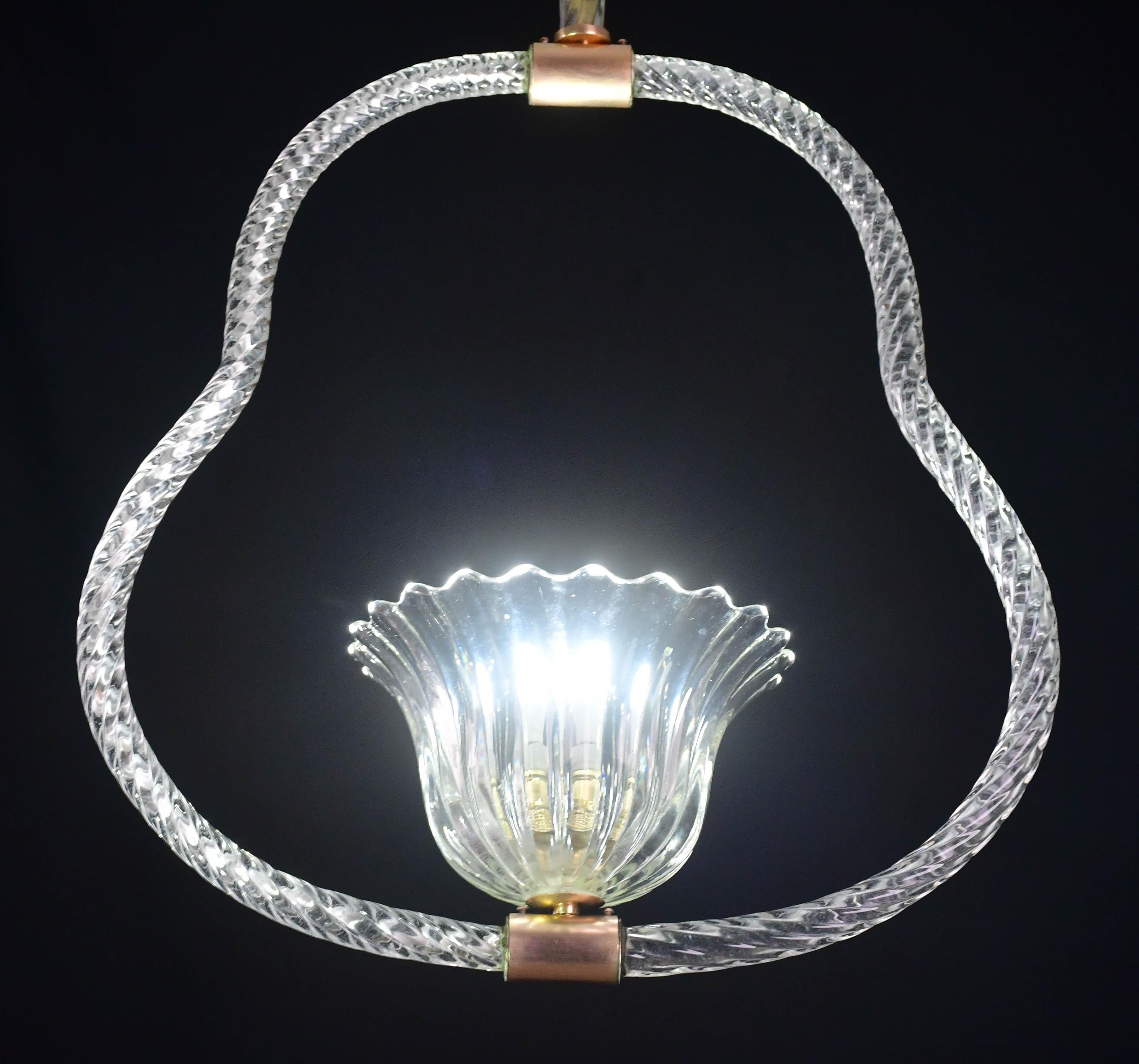 Elegant lustre à suspension Barovier&Toso en verre de Murano, années 1950 en vente 1