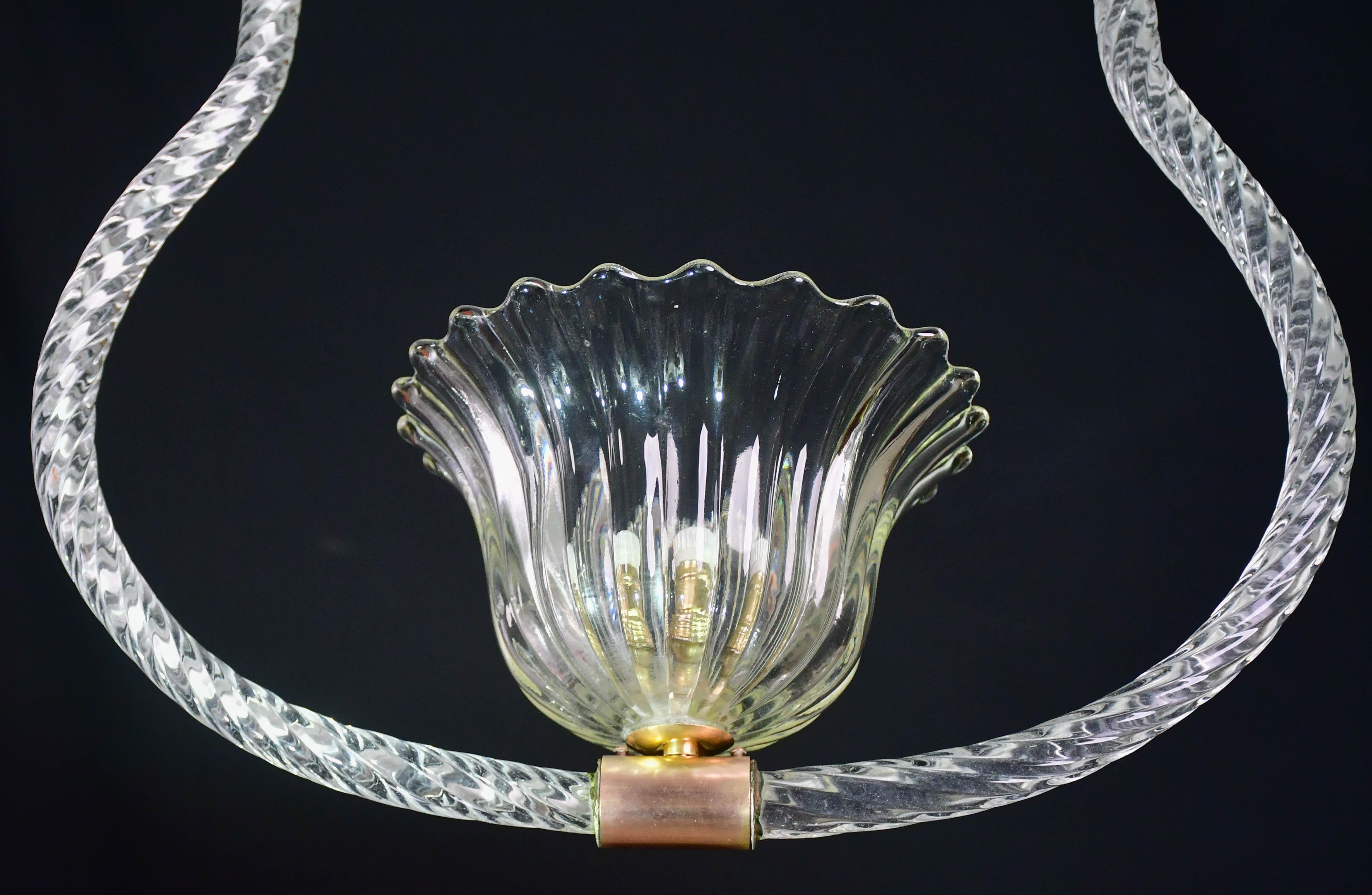 Elegant lustre à suspension Barovier&Toso en verre de Murano, années 1950 en vente 2