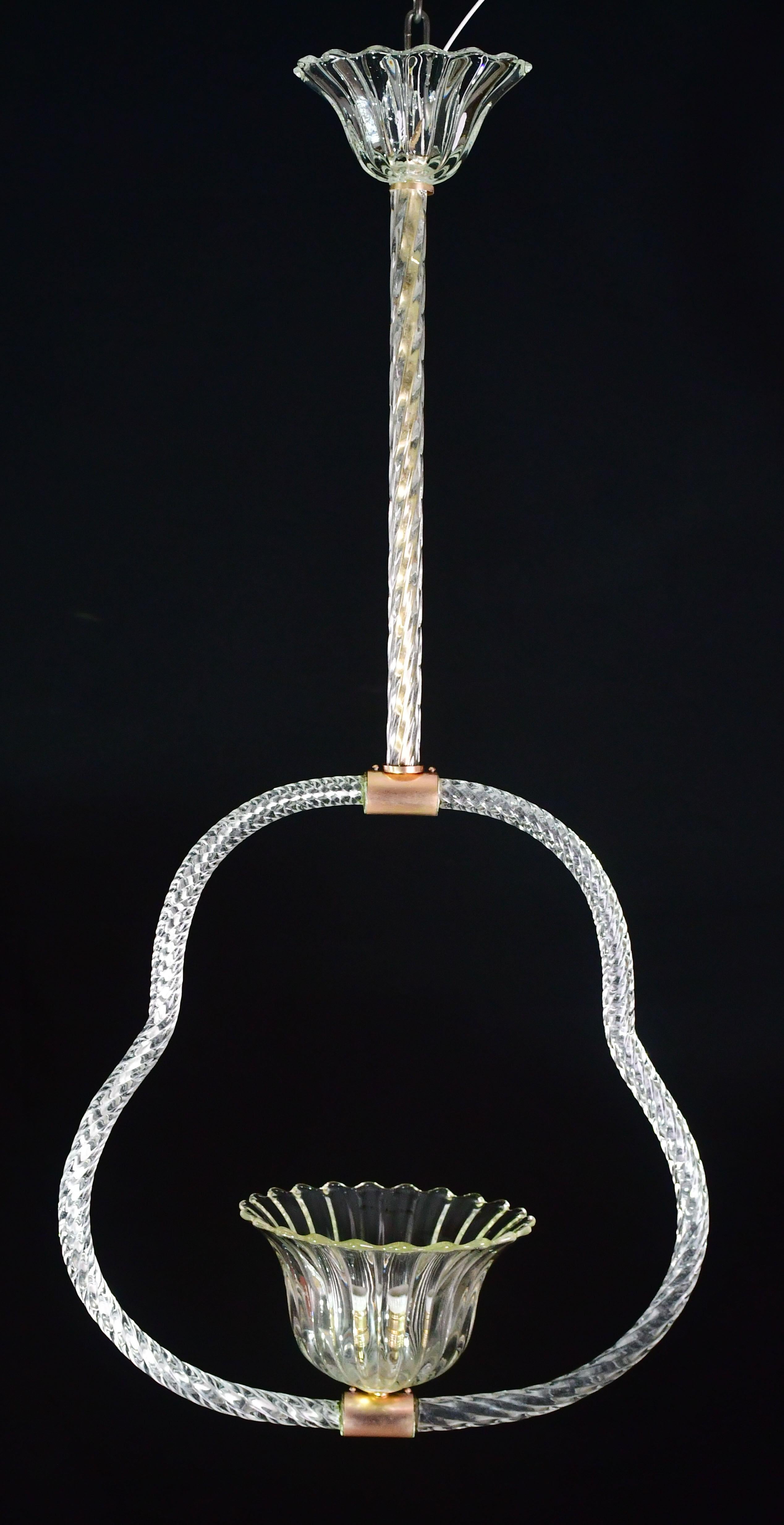 Elegant lustre à suspension Barovier&Toso en verre de Murano, années 1950 en vente 3