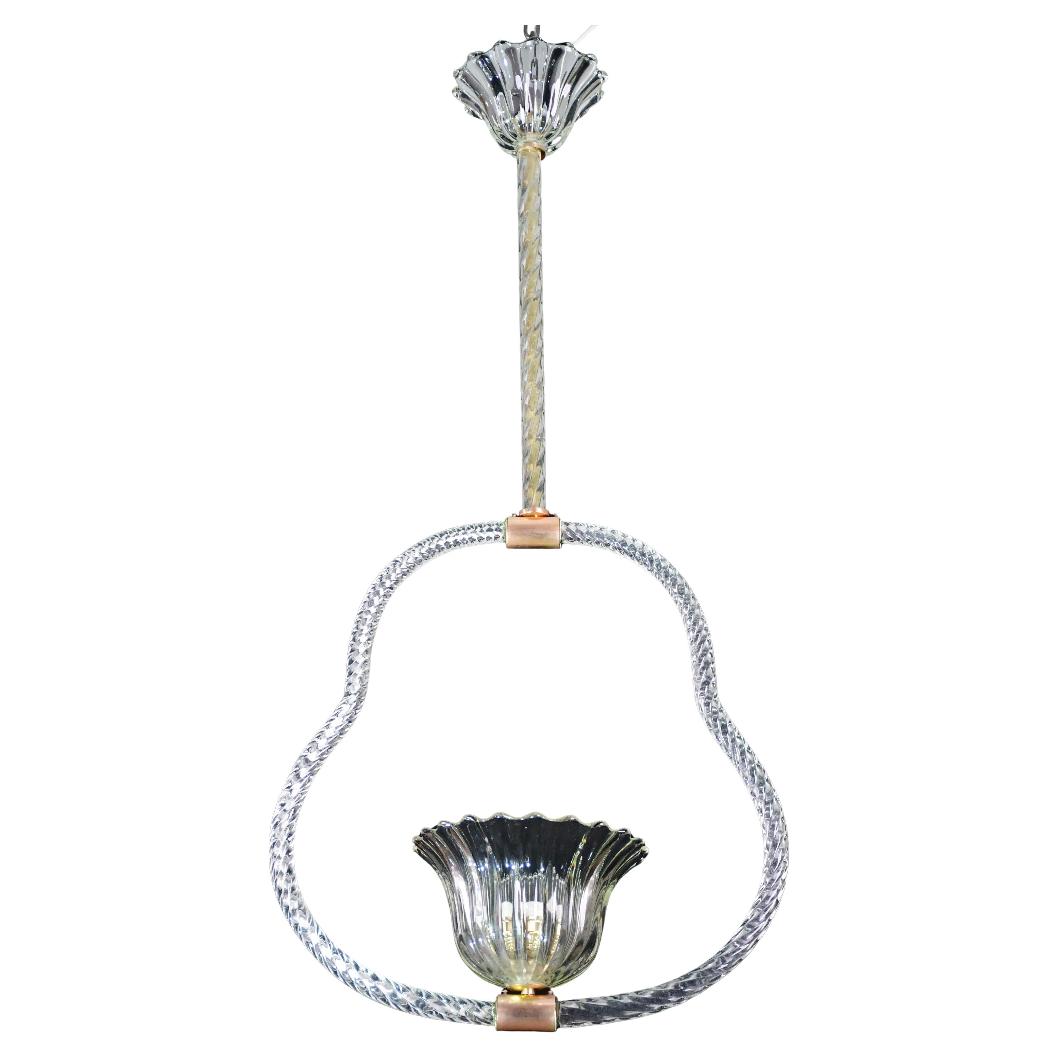 Elegante lámpara colgante Art Decò Barovier & Toso de cristal de Murano, años 50