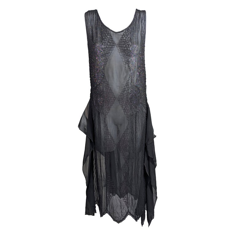 Elegant Art Deco Beaded Chiffon Tunic Dress