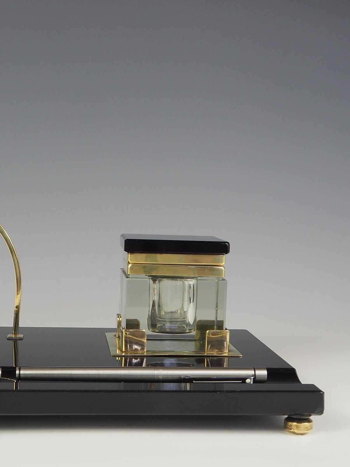 Elegantes schwarz-goldenes Art Deco-Schreibtischregal im Angebot 5