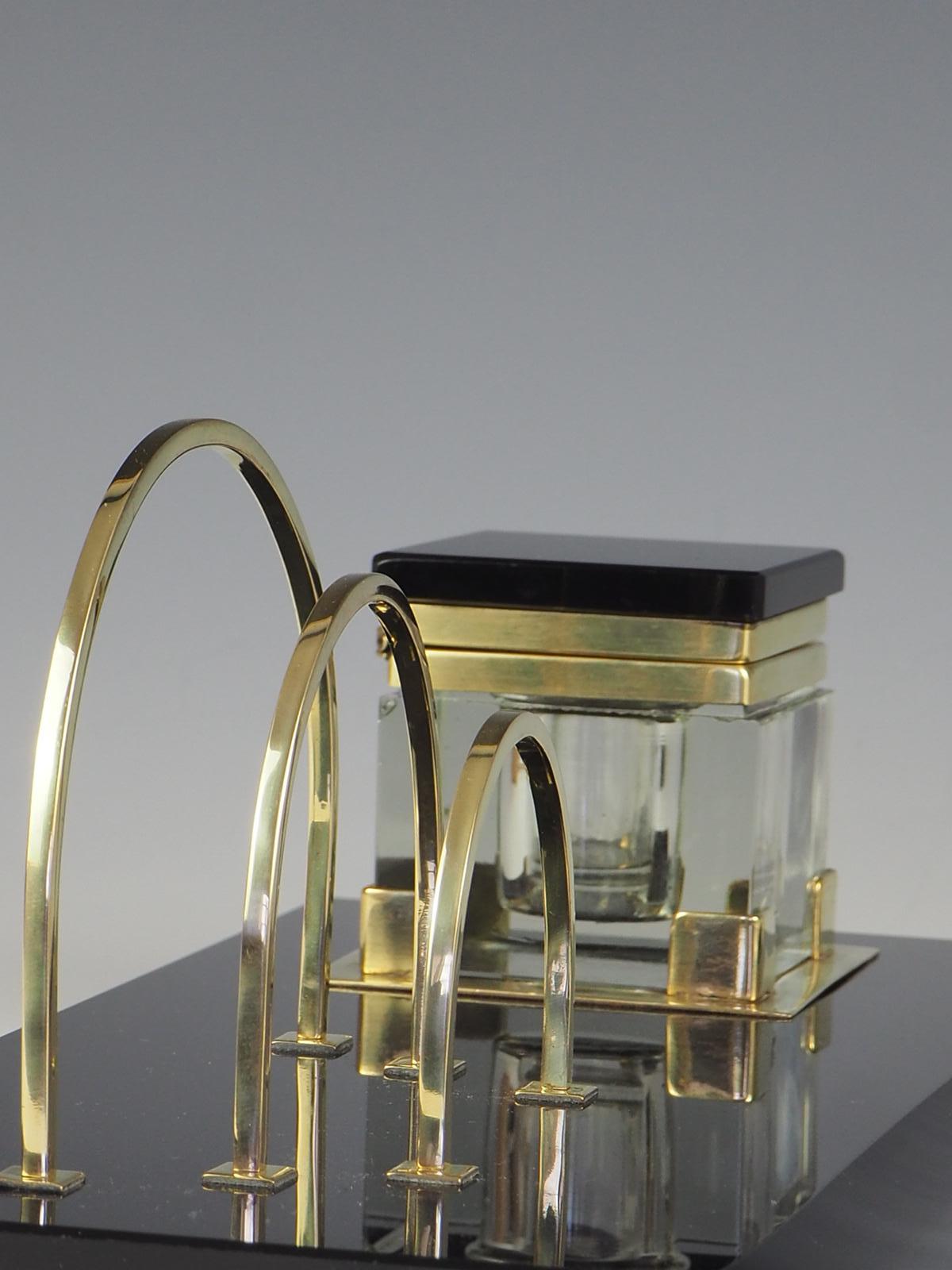 20th Century Elegant Art Deco Black & Gold Desk Tidy For Sale