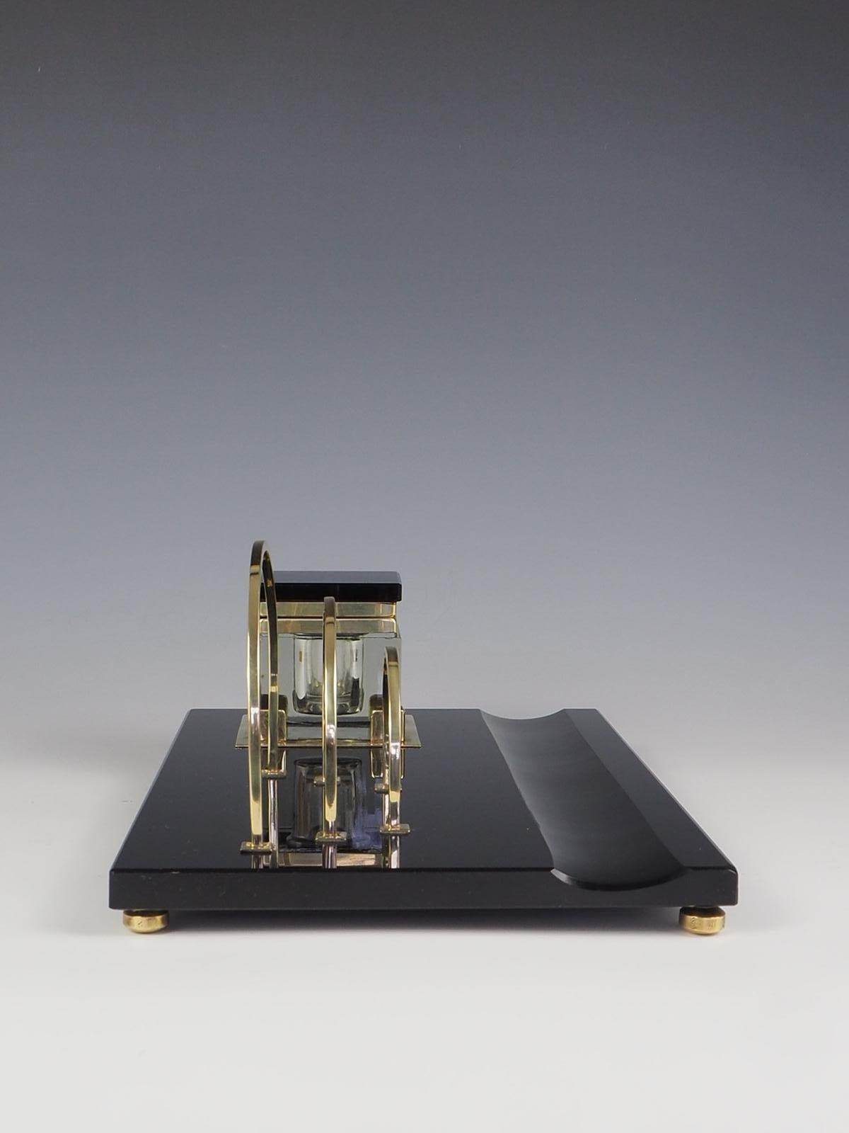 Glass Elegant Art Deco Black & Gold Desk Tidy For Sale