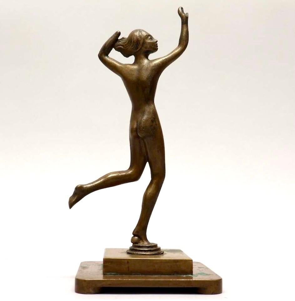 Elegant Art Deco Bronze Figure of a Dancing Woman, Sweden, 1930s For Sale 15