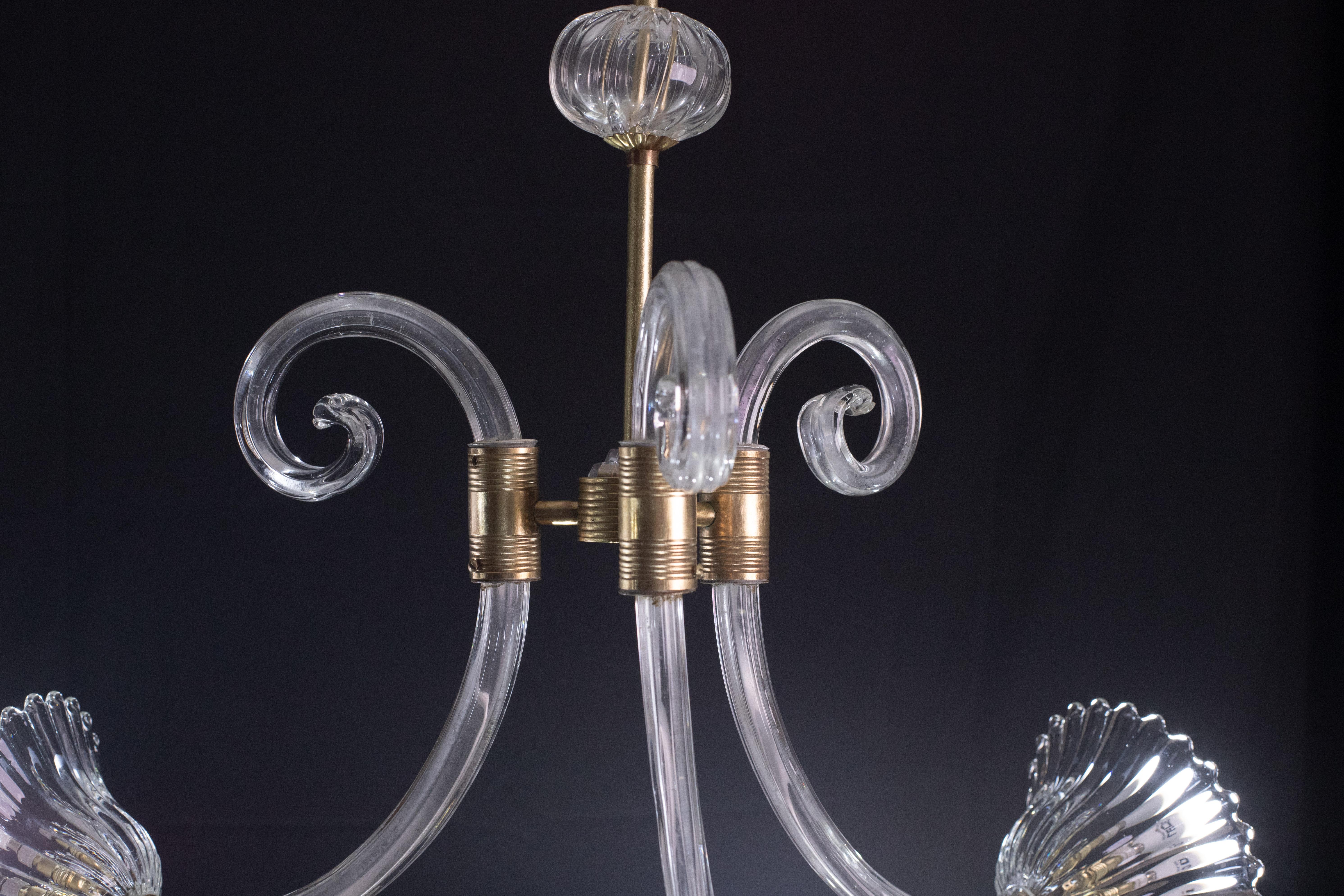 Elegant Art Decò Chandelier by Barovier e Toso, 1940s In Good Condition For Sale In Roma, IT