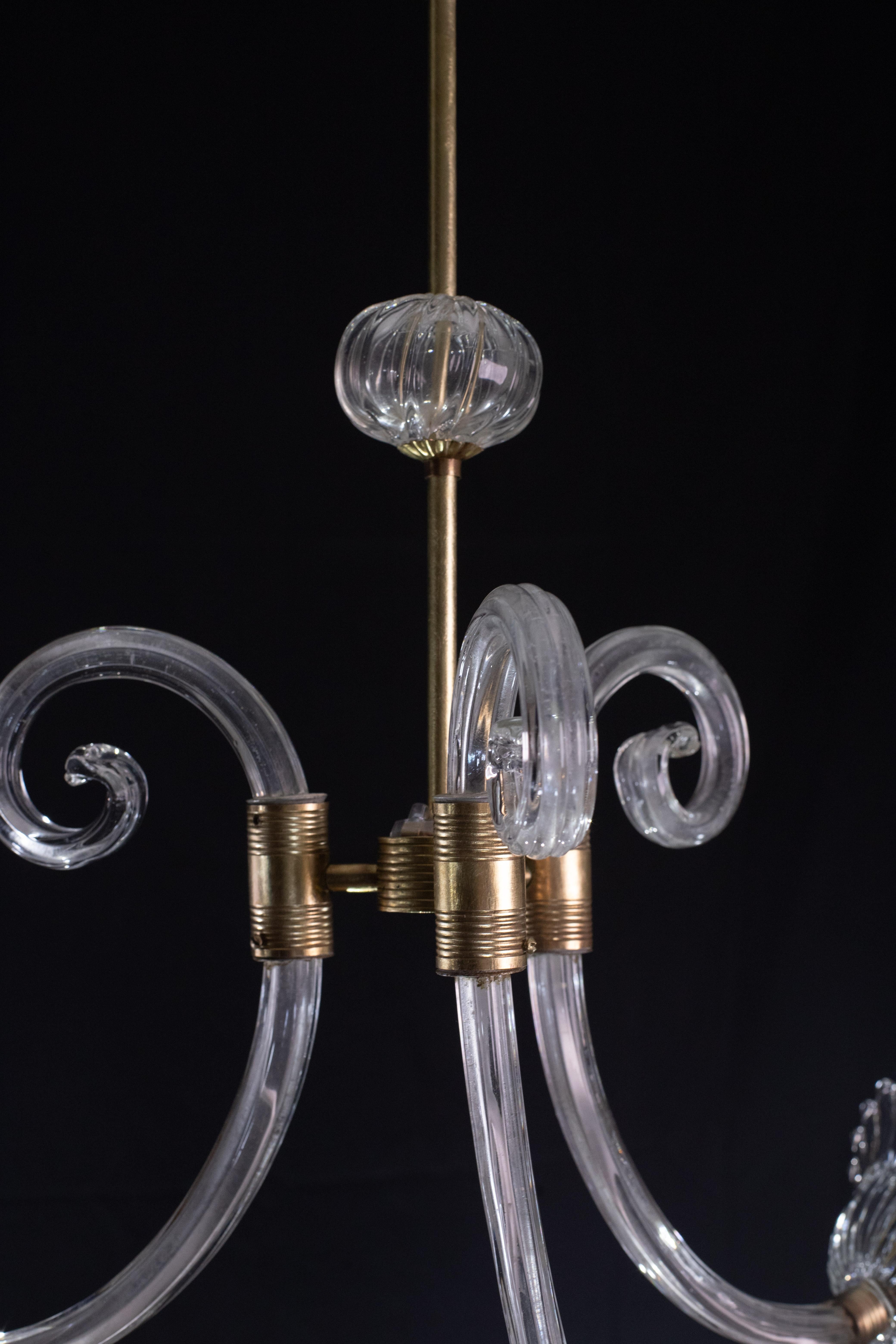 Mid-20th Century Elegant Art Decò Chandelier by Barovier e Toso, 1940s For Sale