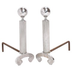 Elegant Art Deco Chrome Andirons 1930s