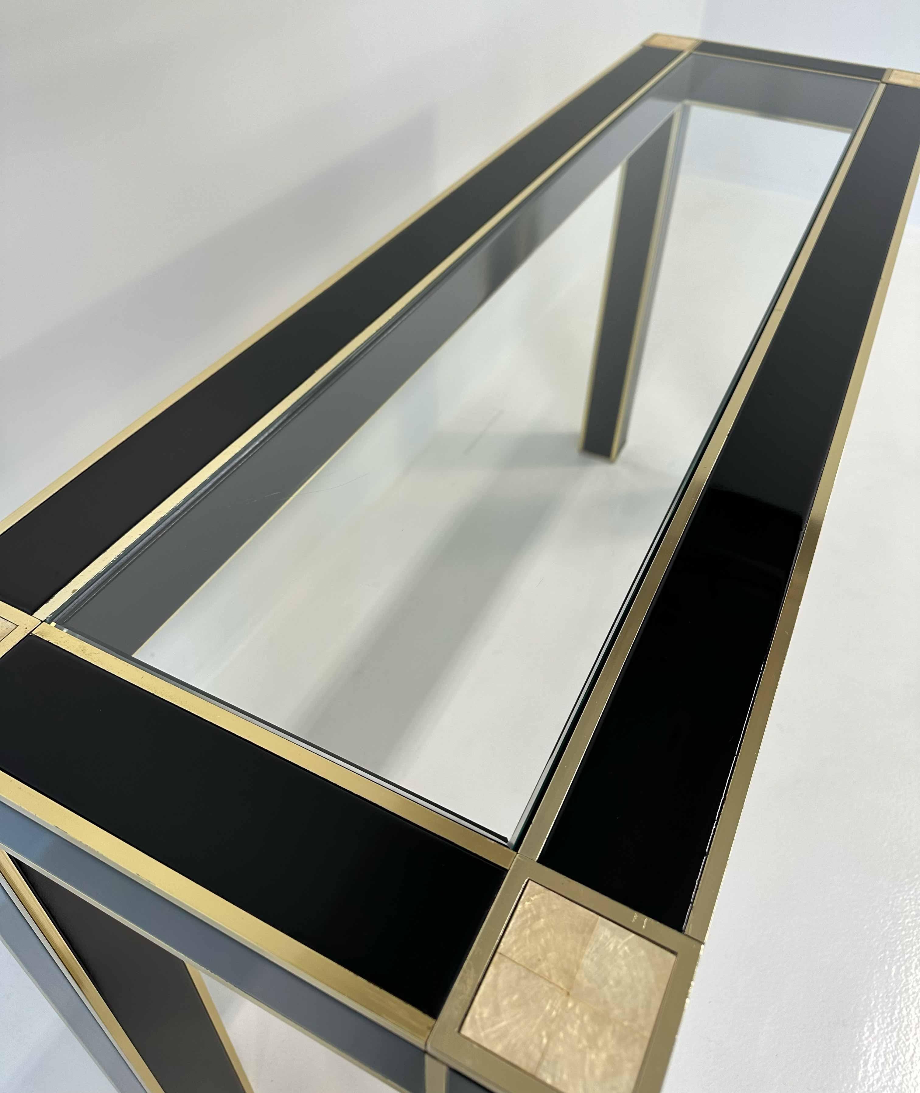 Elegant Art Deco Console Black Lacquer, Brass Trim Attr. Willy Rizzo, 1970s For Sale 4
