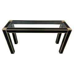 Elegant Art Deco Console Black Lacquer, Brass Trim Attr. Willy Rizzo, 1970s
