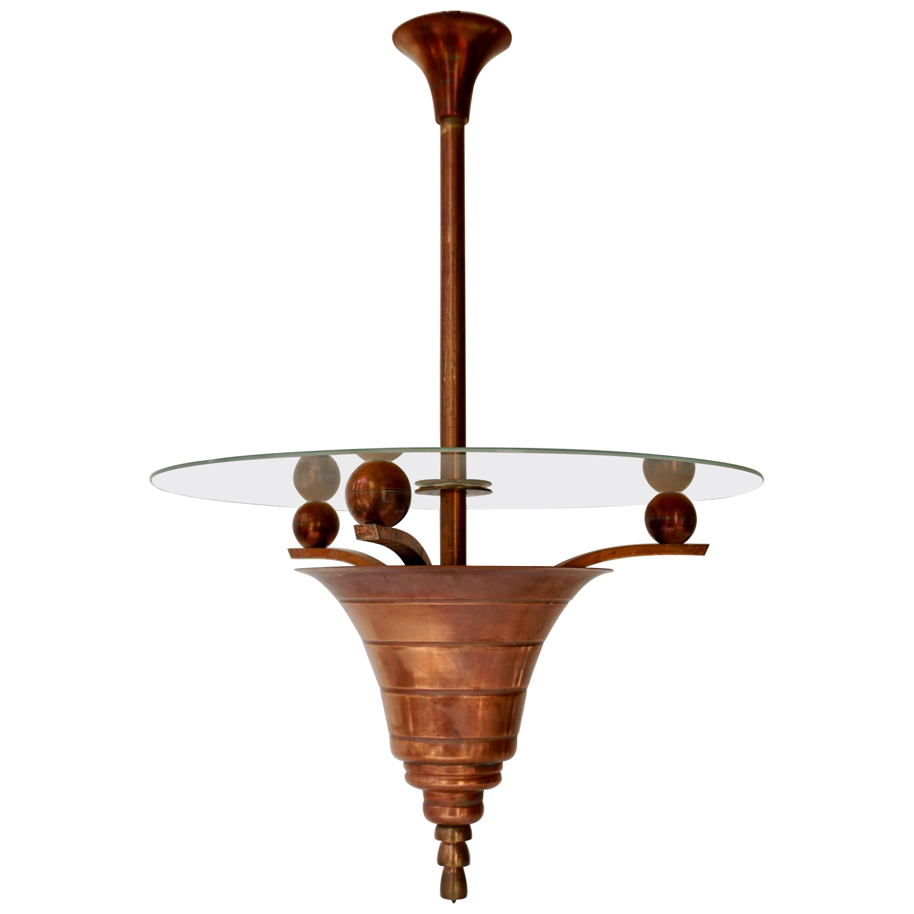 Elegant Art Deco Copper Pendant Chandelier