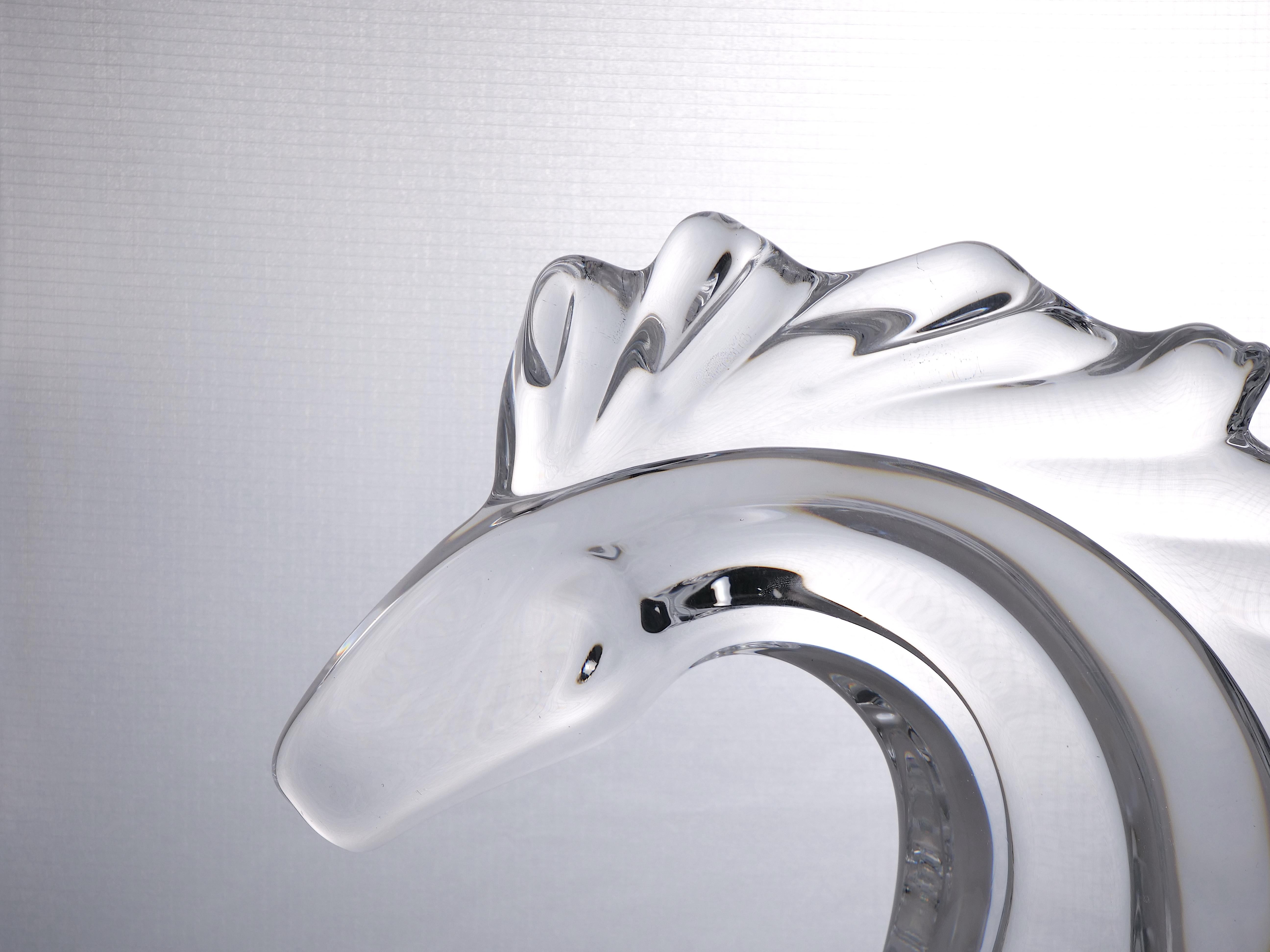 Elegant Art Deco Crystal Tall Horse Head Sculpture by Daum Crystal France 2