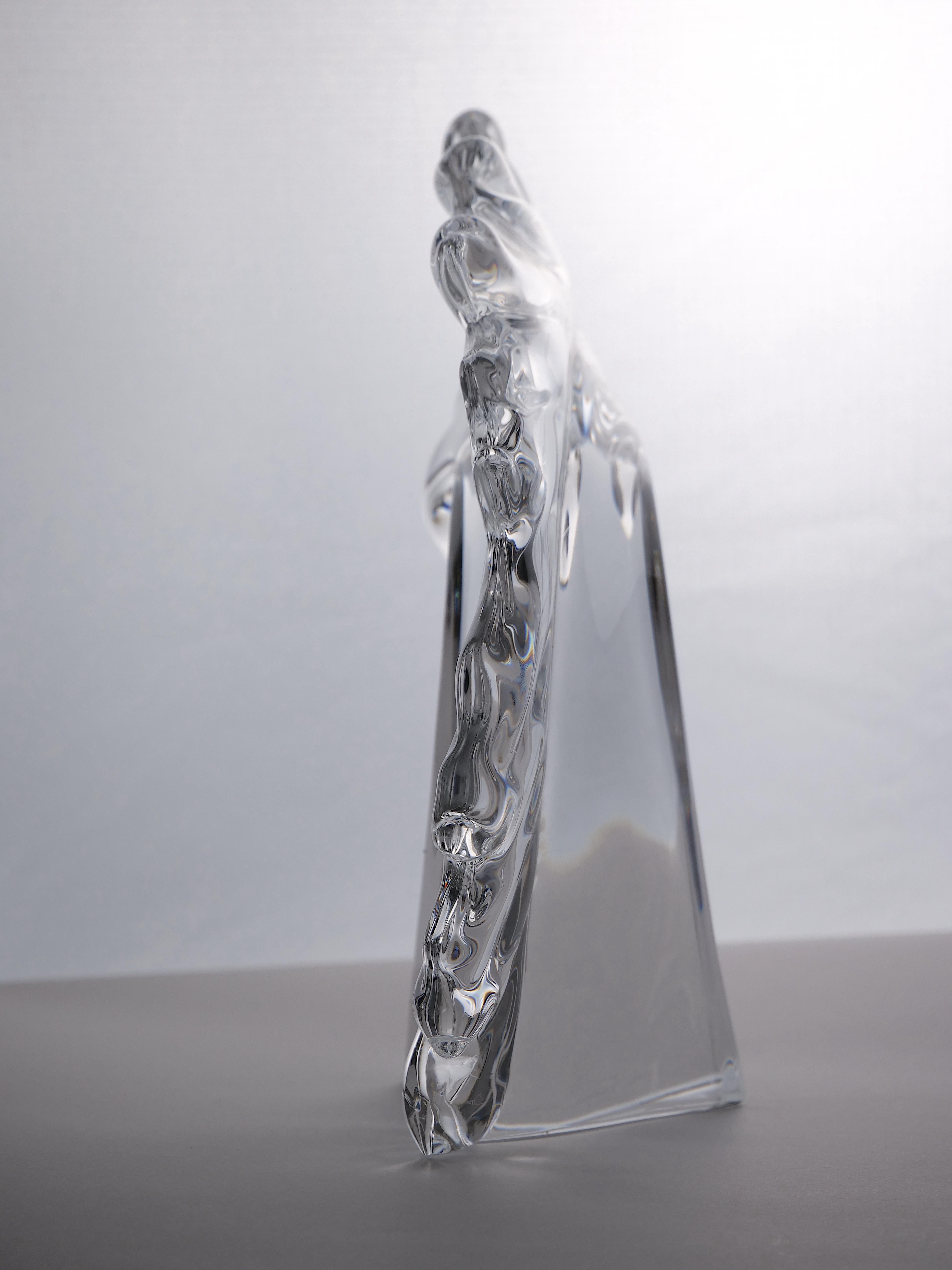 Elegant Art Deco Crystal Tall Horse Head Sculpture by Daum Crystal France 3