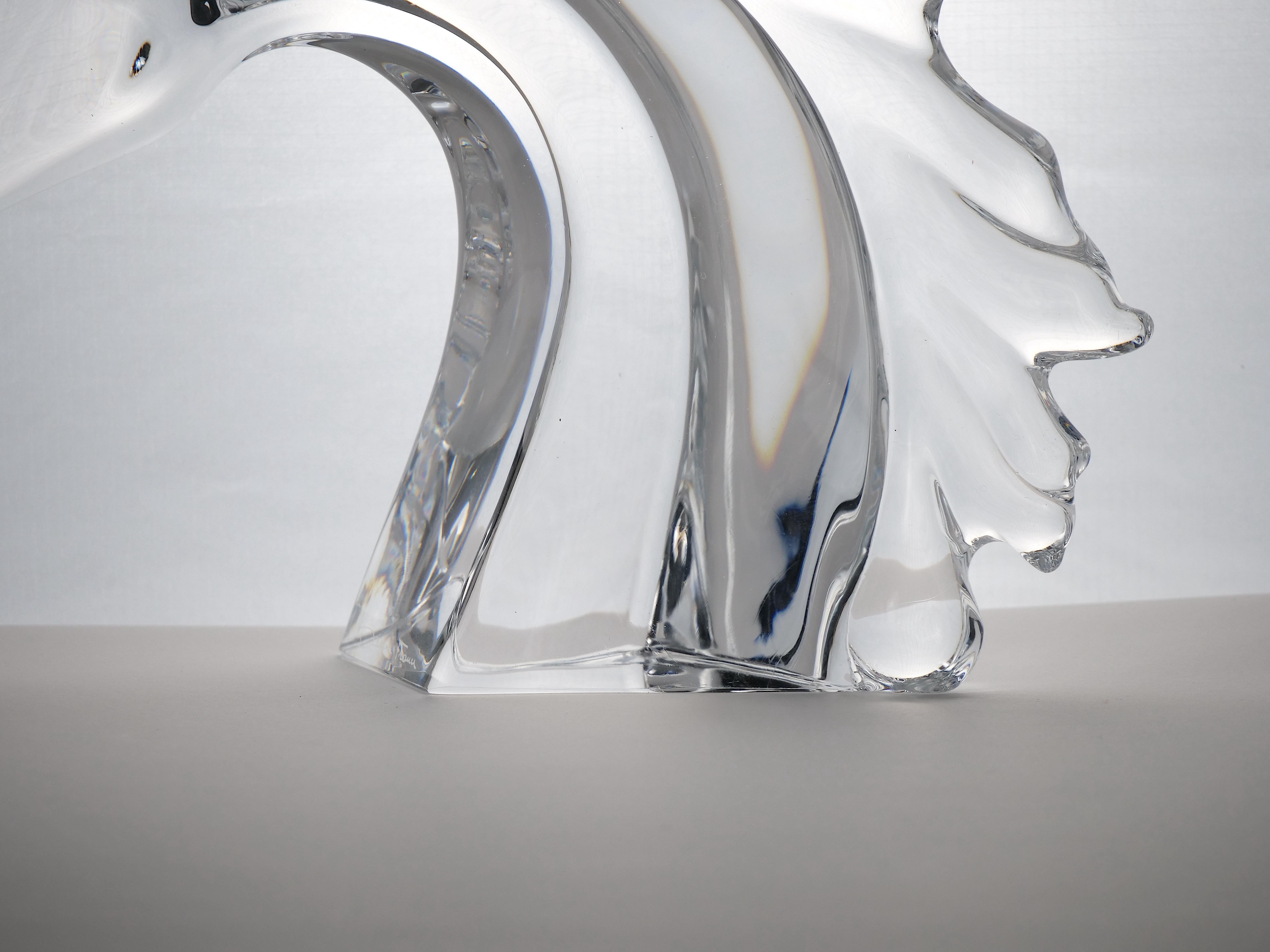 Elegant Art Deco Crystal Tall Horse Head Sculpture by Daum Crystal France 4