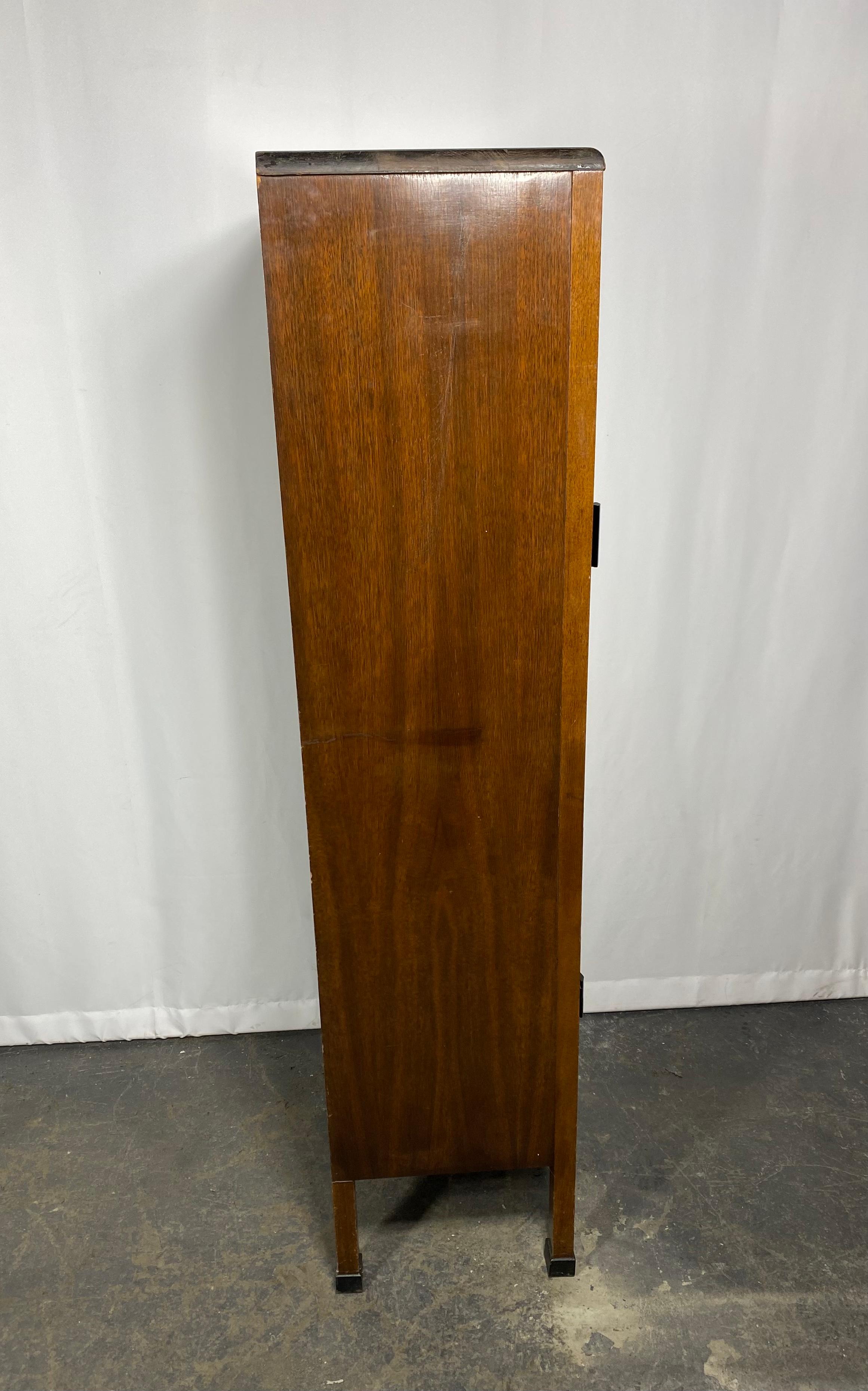 Glass Elegant Art Deco Dental cabinet, walnut and glass, manufactured by ENOCHS For Sale