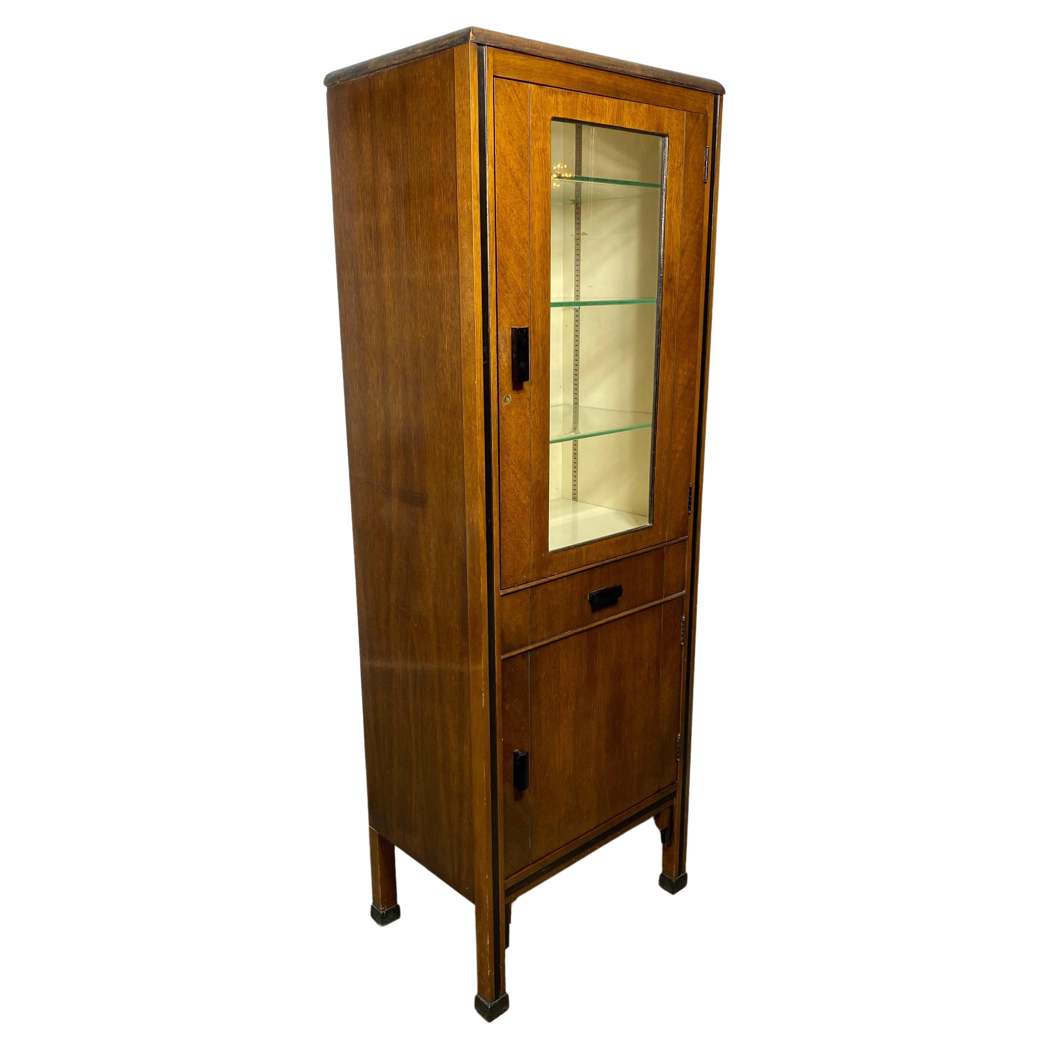 Elegant Art Deco Dental cabinet, walnut and glass, manufactured by ENOCHS For Sale