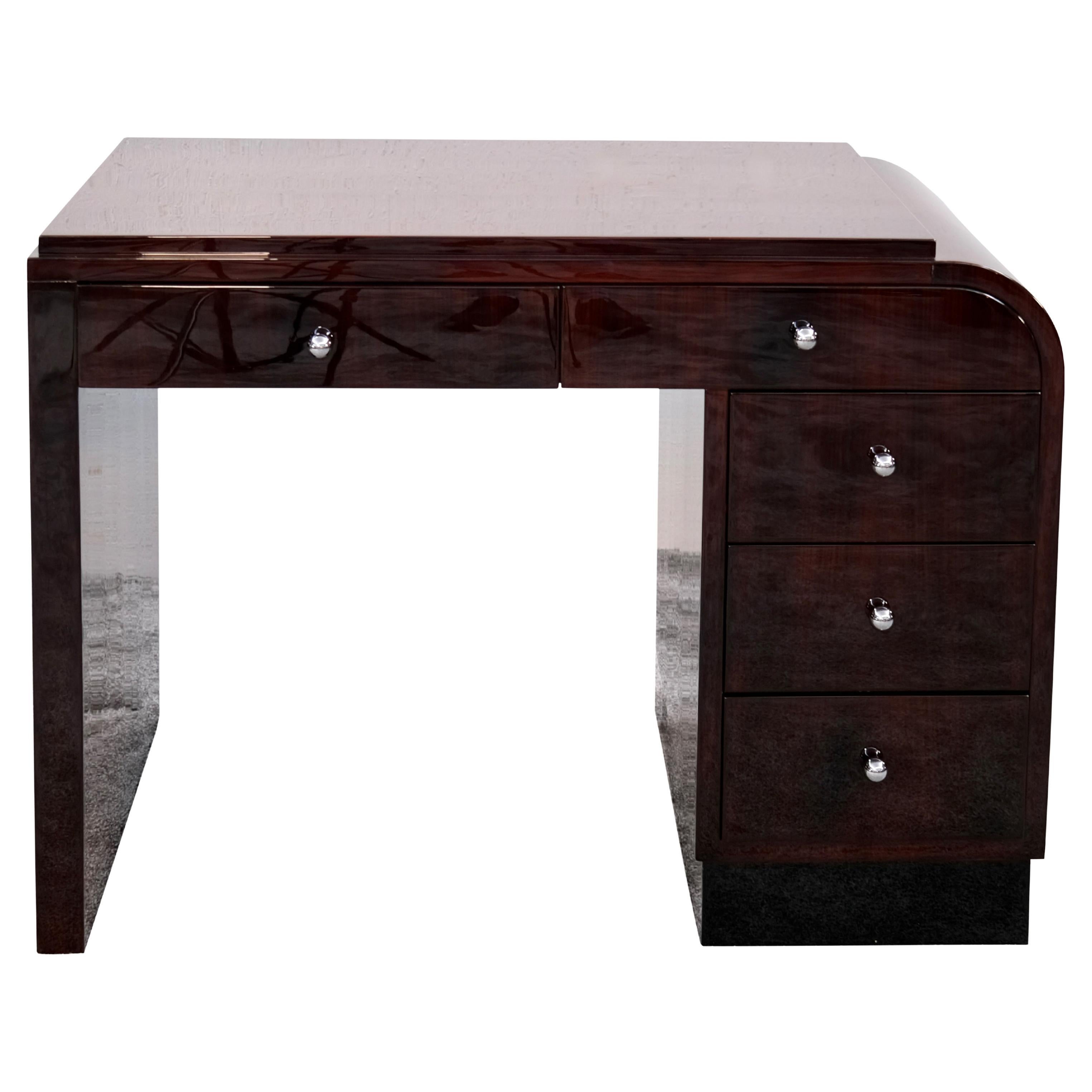 Elegant Art Deco Desk with Asymmetrical Design and Drawers, France, 1930s
