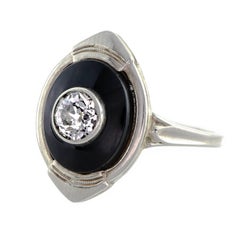 Elegant Art Deco Diamond Black Onyx White Gold Ring