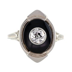 Elegant Art Deco Diamond Black Onyx White Gold Ring