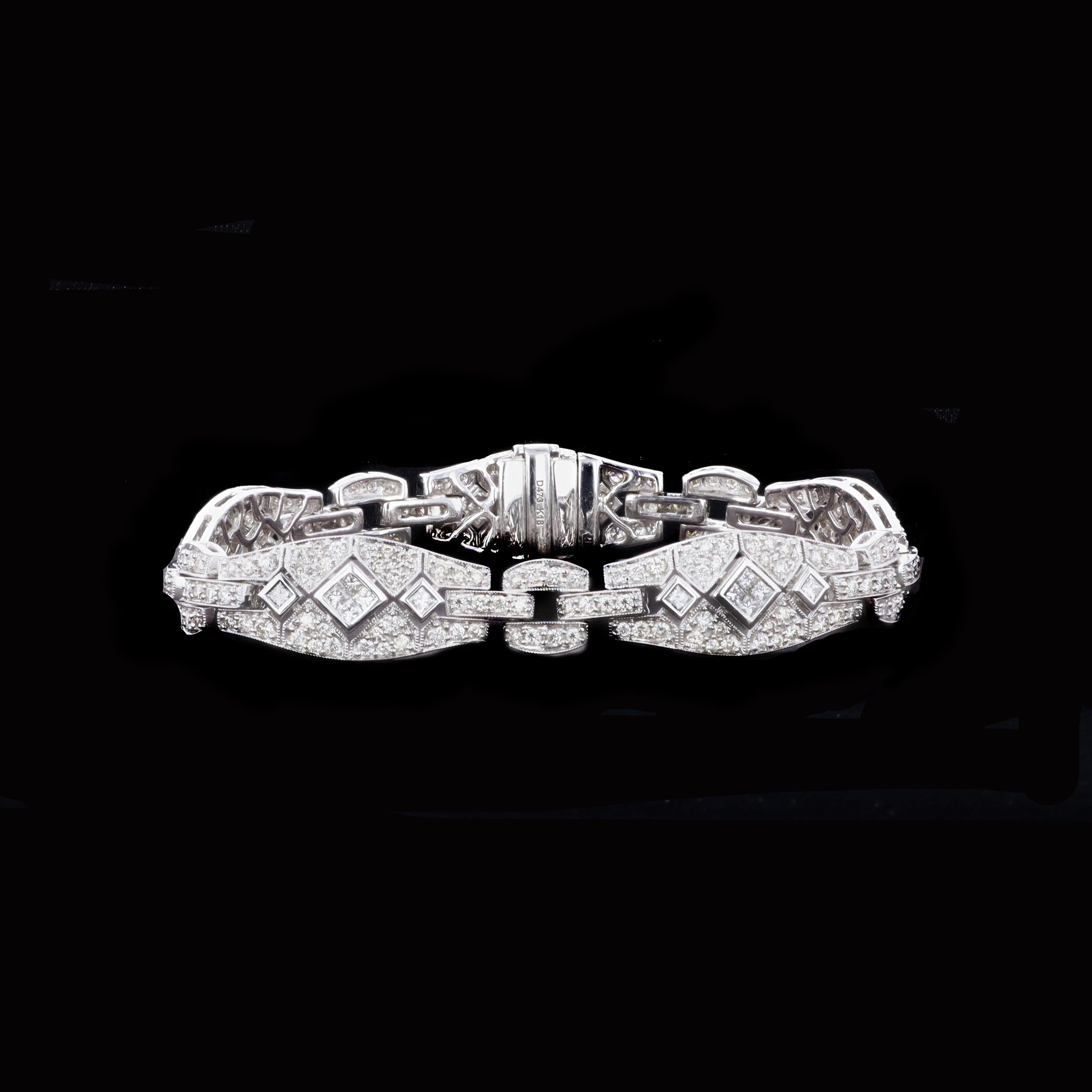 Elegant Art Deco Diamond Link Estate Bracelet For Sale 1