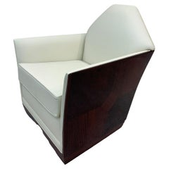 Eleganter Art Deco Sessel und Ottomane aus Leder