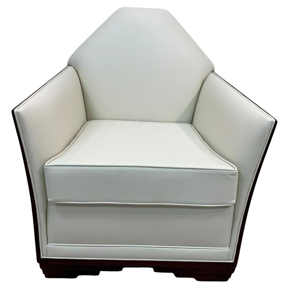 Incrusté Élégante chaise longue Art déco et pouf en cuir en vente