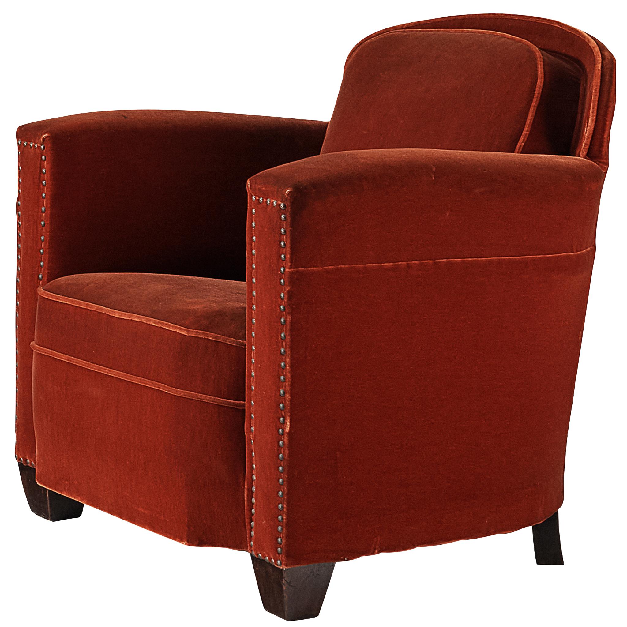 Elegant Art Deco Lounge Chair in Red Fabric For Sale