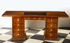 Elegante scrivania Art Deco in mogano e bronzo dorato di Jules Leleu