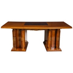 Elegant Art Deco Mahogany and Gilt Bronze Desk by Jules Leleu