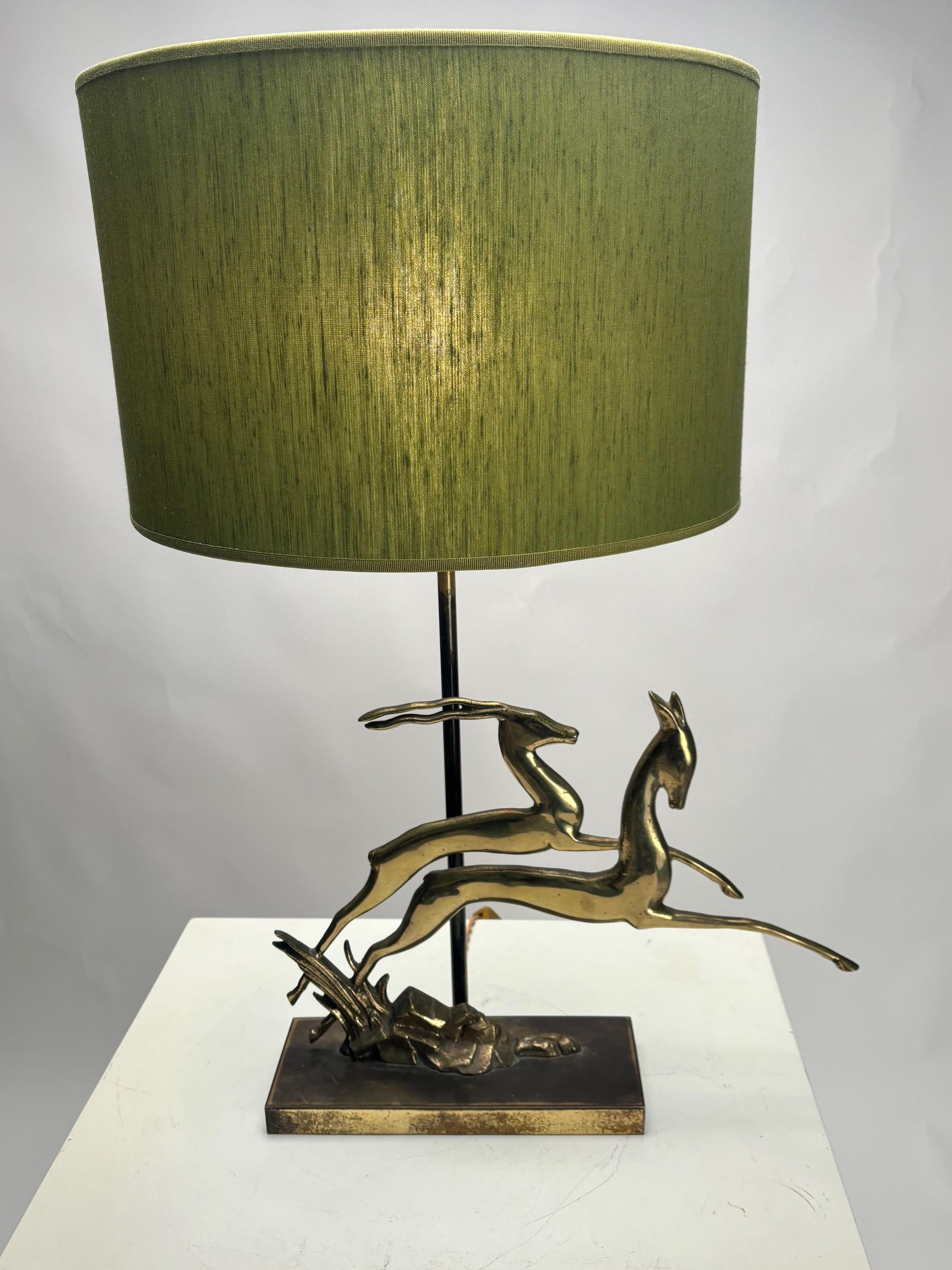 French Elegant Art Deco metal table lamp, France, 1940s For Sale