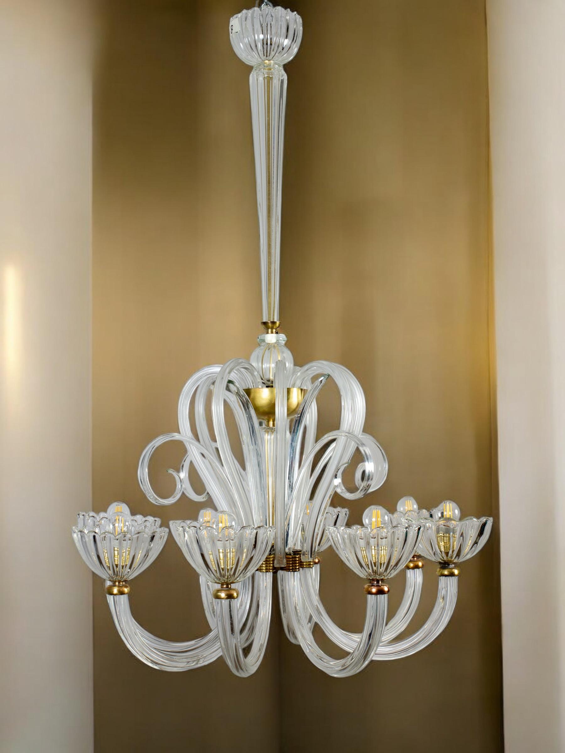 Elegant  Art Deco Murano Glass Chandelier by Ercole Barovier 1940' For Sale 4