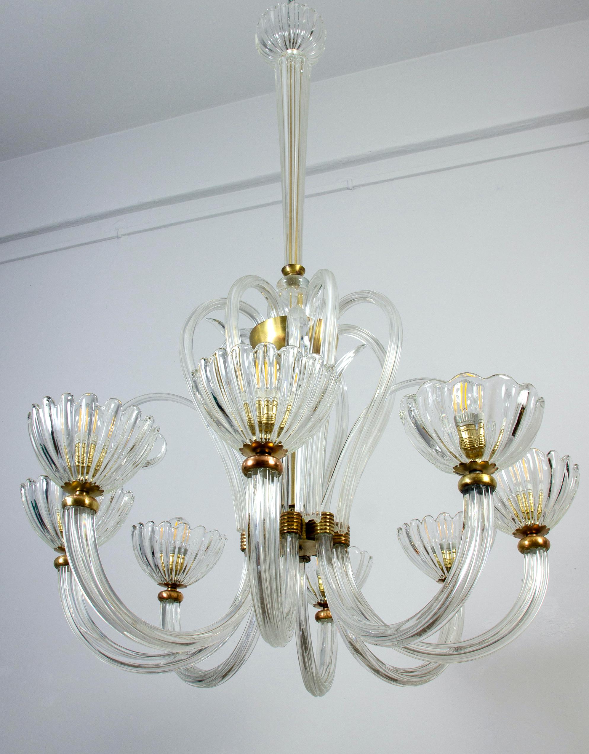 Elegant  Art Deco Murano Glass Chandelier by Ercole Barovier 1940' For Sale 5
